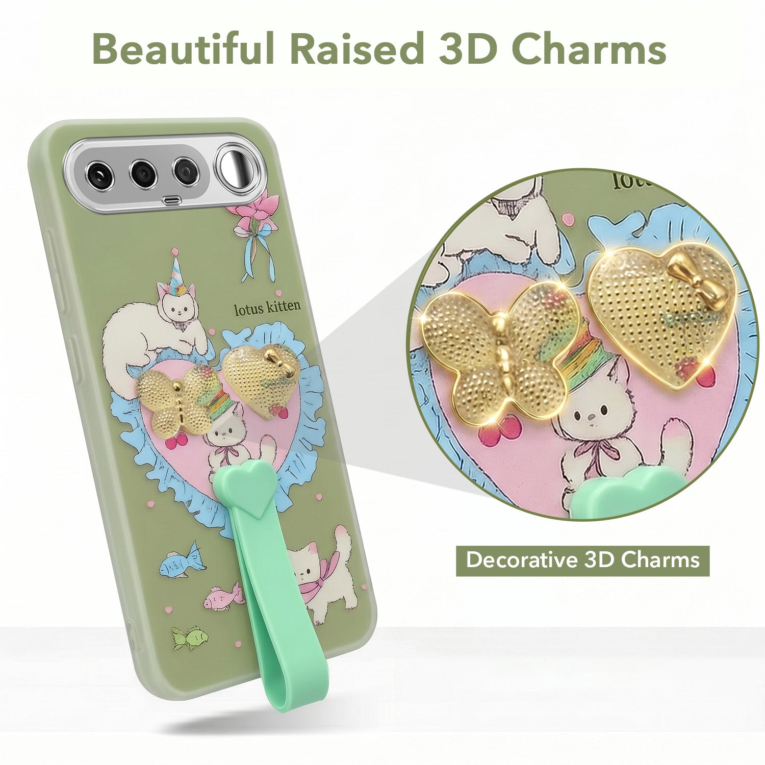 For Realme 16 Back Cover Case (3D Cute Heart Strap Holder | Camera Protection | Designer Girls Print)