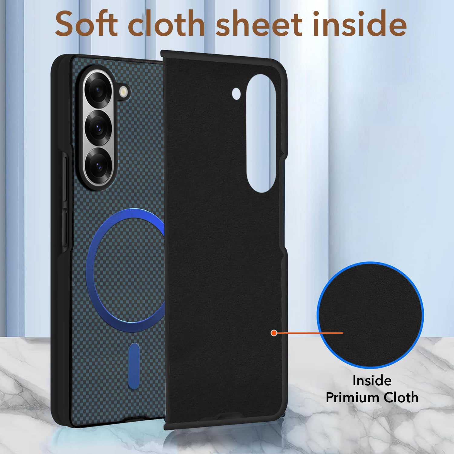 For Samsung Galaxy Z Fold 6 5G Back Case Cover (MagSafe Wireless Charging Compatible | Hexa Leather Finish | Inside Microfiber Cloth)