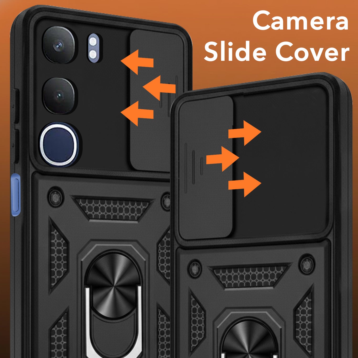 For Vivo Y29 Back Cover Case Hybrid Armor (Sliding Shutter Camera Protection | Polycarbonate |Ring Holder Kickstand)