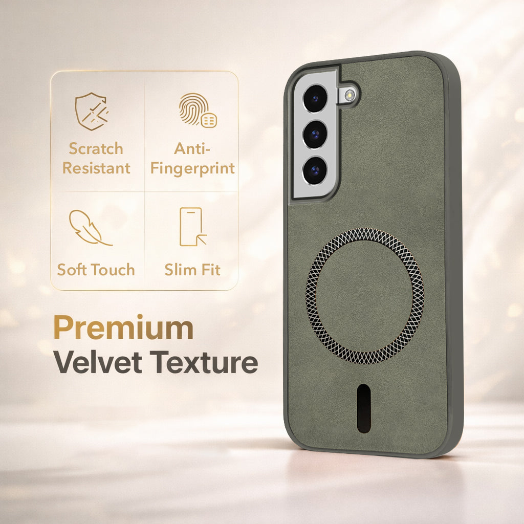 For Samsung Galaxy S22 Back Cover Case Leather Finish (MagSafe Compatible Wireless Charging | Soft Touch | Camera Bump Protection)