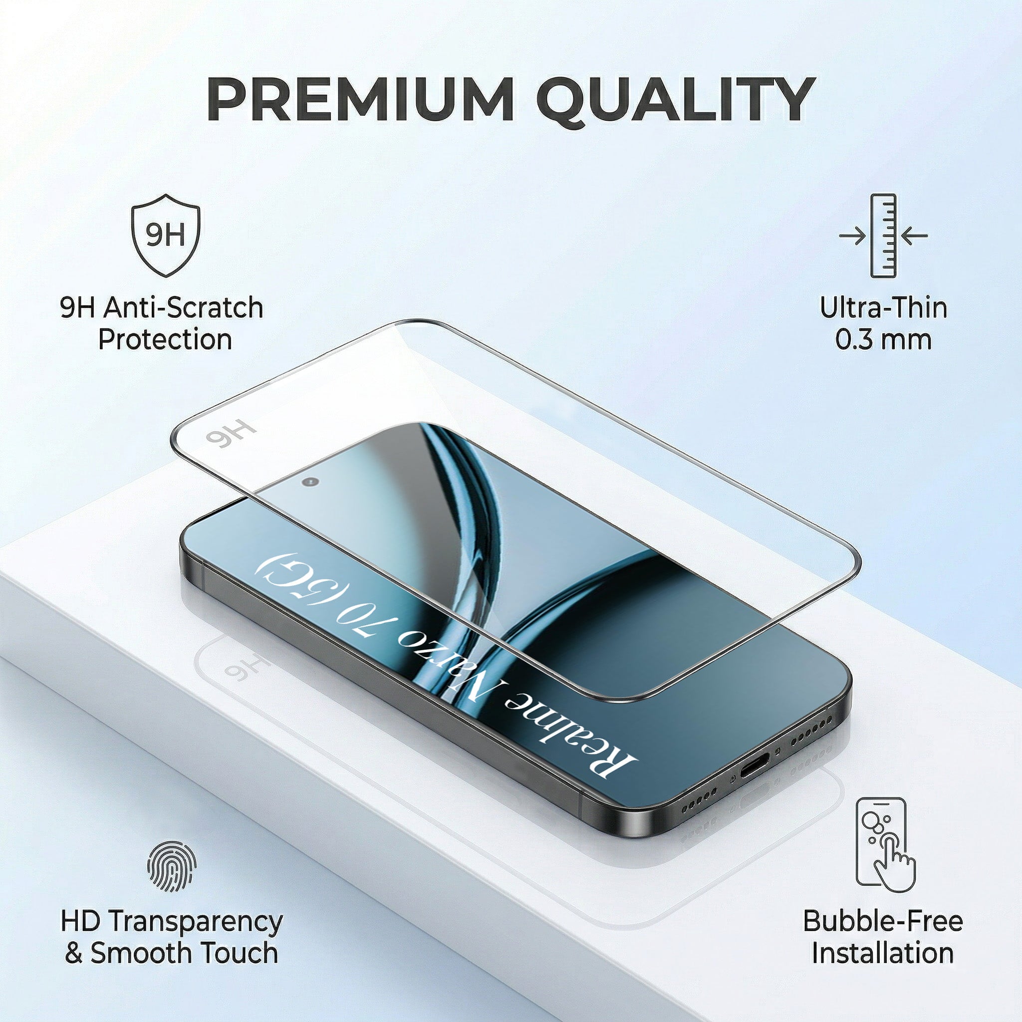 For Realme Narzo 70 5G Combo with Back Cover and 9H Tempered Glass (Liquid Silicone | Camera Protection | Oleophobic Coating Screen Glass)