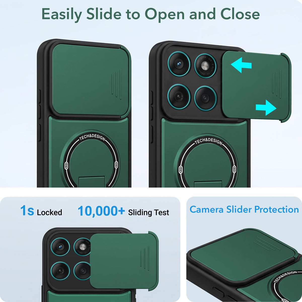 For Motorola Moto Edge 60 Fusion Back Case Cover Metallic (Hybrid Armor Kickstand | Sliding Shutter Camera Protection | MagSafe Compatible)