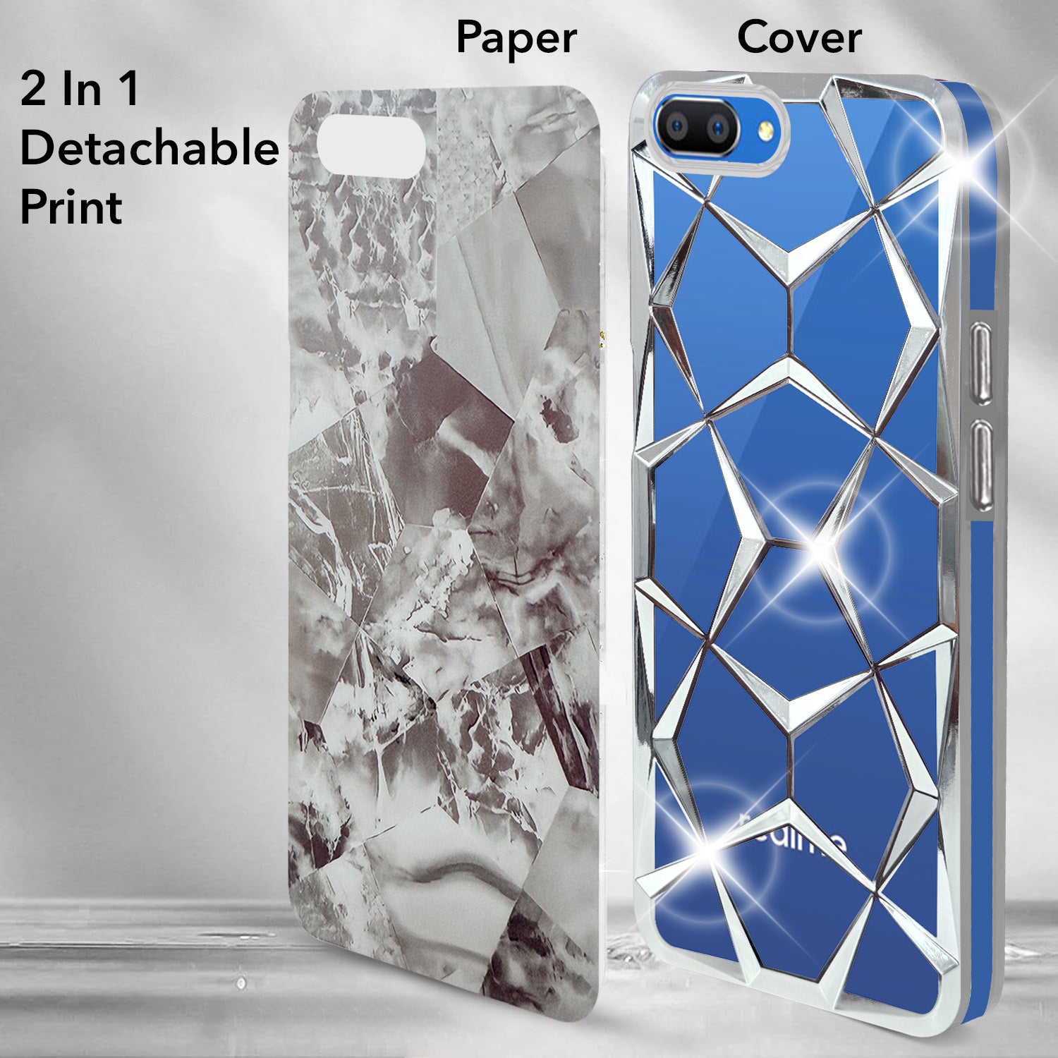 For Realme C1 Back Cover Case (Dual Design Glitter Sparkle and Detachable Diamond Print Case | Soft and Flexible)