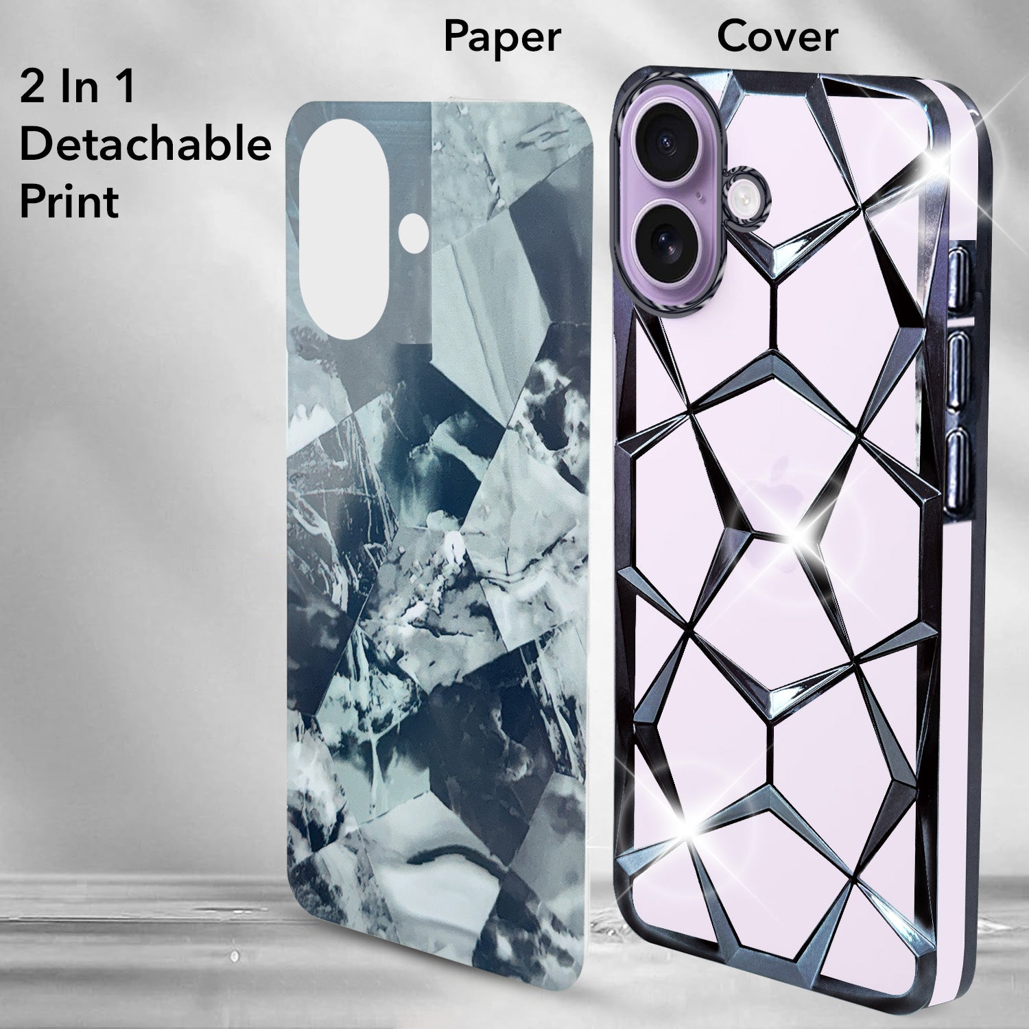 For Apple iPhone 17 Back Cover Case Compatible 3D Silicone (Dual Design Glitter Sparkle and Detachable Diamond Print Case | Soft and Flexible)