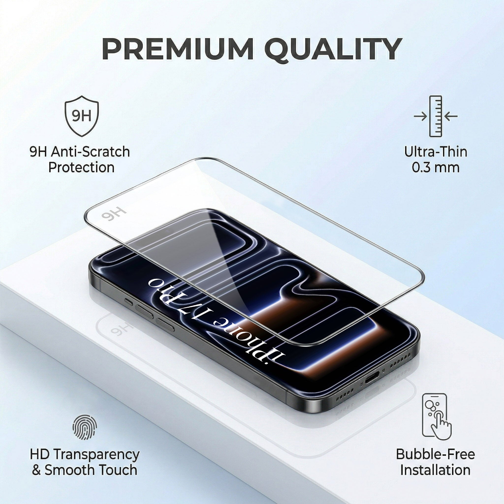 For Apple iPhone 17 Pro Combo with Back Cover and 9H Tempered Glass (Textured Grip Design | Micro-Fiber Cloth Inside | Oleophobic Coating Screen Glass)