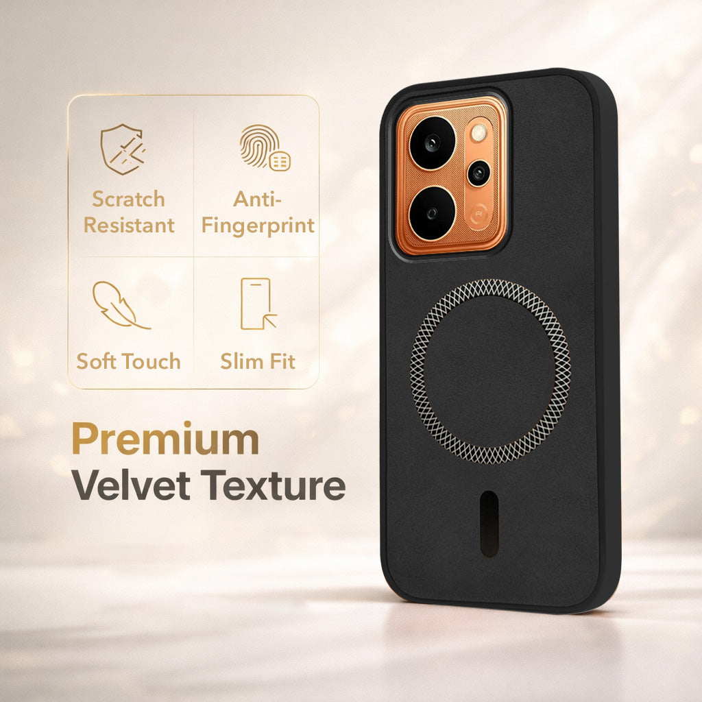 For Realme P4 Power 5G | Realme Narzo Power Back Cover Case Leather Finish (MagSafe Compatible Wireless Charging | Soft Touch | Camera Bump Protection)