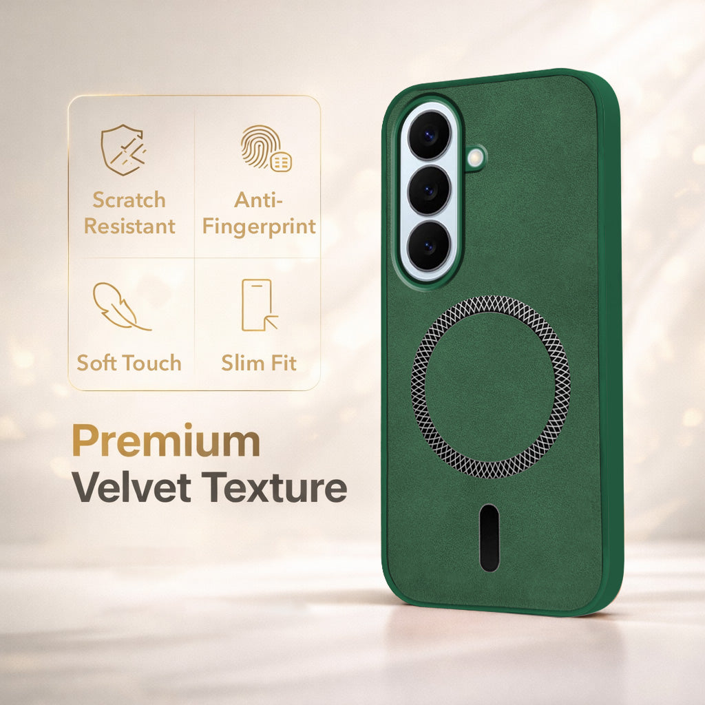For Samsung Galaxy S26 5G Back Cover Case Leather Finish (MagSafe Compatible Wireless Charging | Soft Touch | Camera Bump Protection)