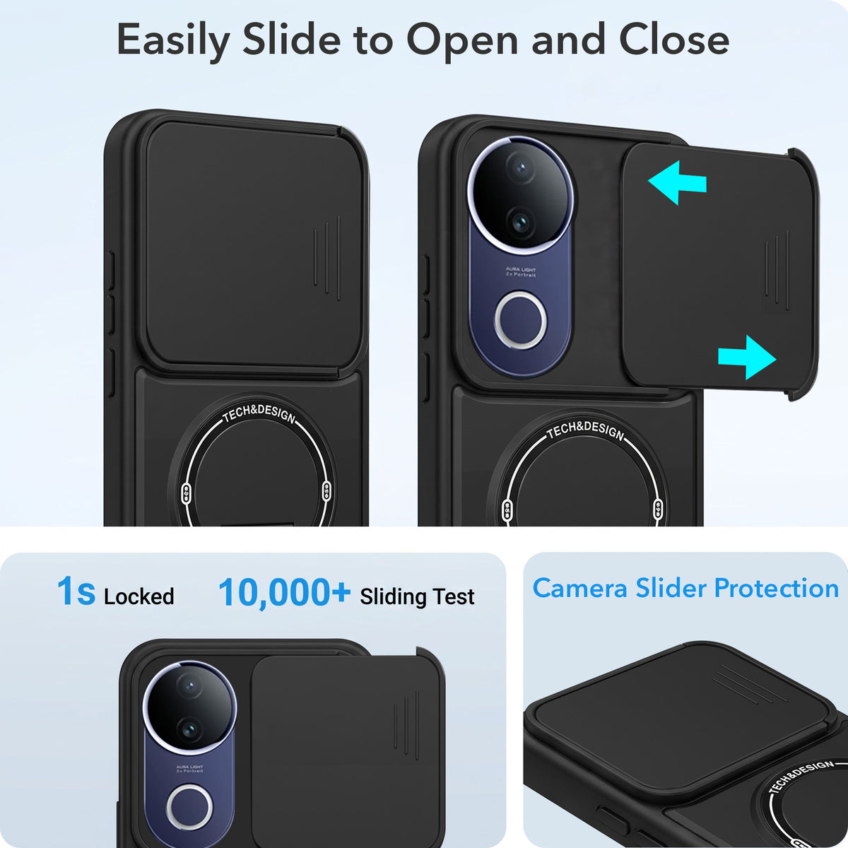 For Vivo T4R Back Case Cover Metallic (Hybrid Armor Kickstand | Sliding Shutter Camera Protection | MagSafe Compatible)