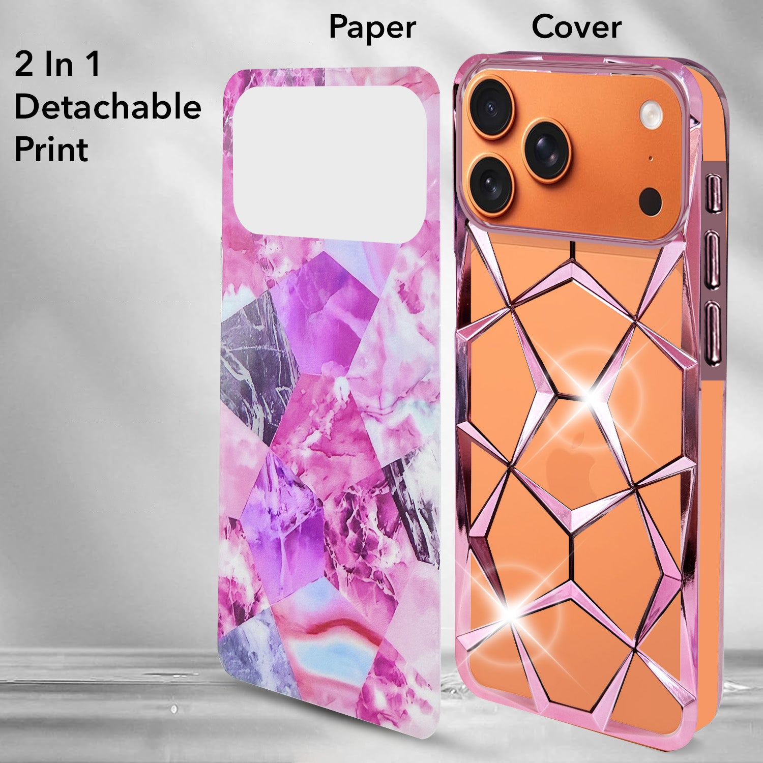 For Apple iPhone 17 Pro Max Back Cover Case 3D Silicone Compatible (Dual Design Glitter Sparkle and Detachable Diamond Print Case | Soft and Flexible)