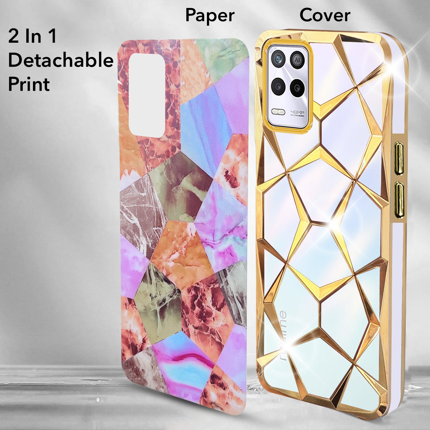 For Realme 9 5G Back Cover Case ( Dual Design Glitter Sparkle and Detachable Diamond Print Case | Soft and Flexible)