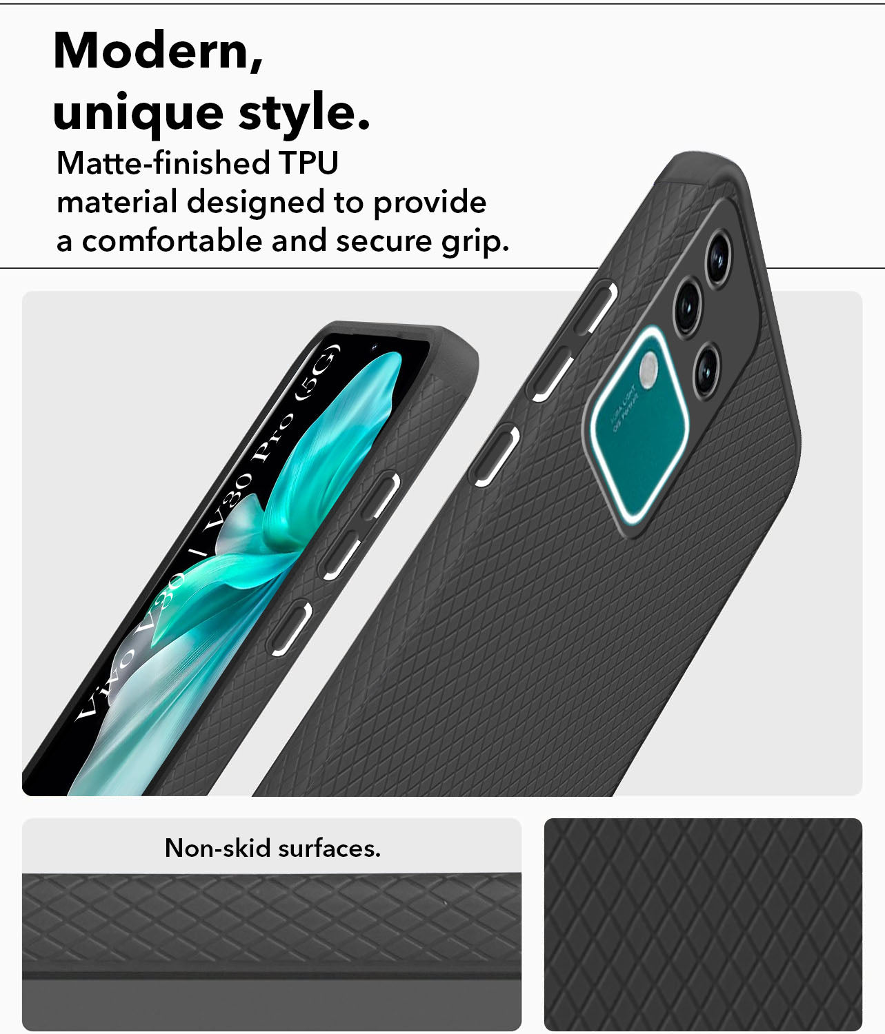 For Vivo V30 | Vivo V30 Pro 5G  Back Cover Case (Liquid Silicone | Side Grip | Camera Protection)