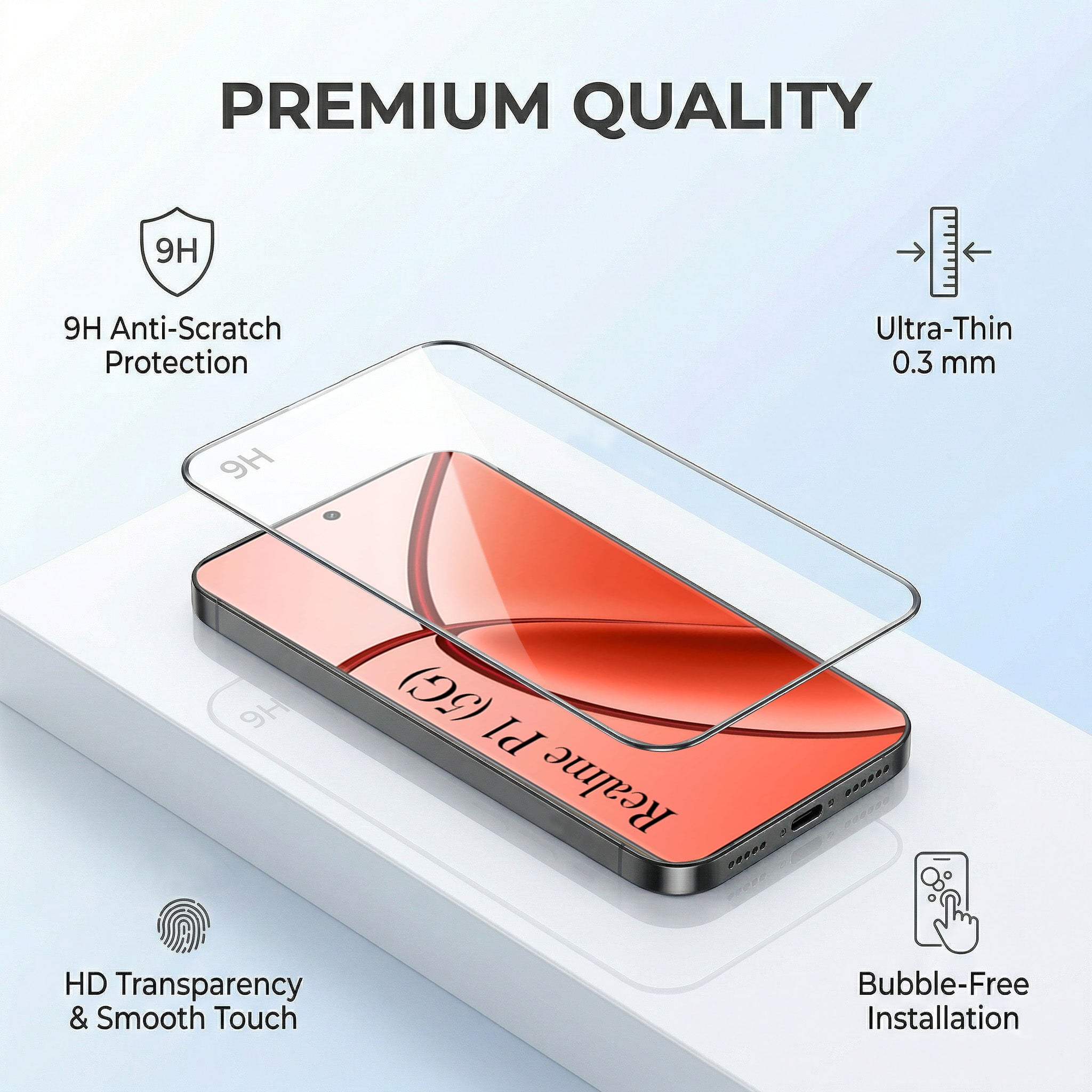 For Realme P1 5G Combo with Back Cover and 9H Tempered Glass (Lifetime Anti-Yellow | Sleek Hard Crystal | Oleophobic Coating Screen Glass)