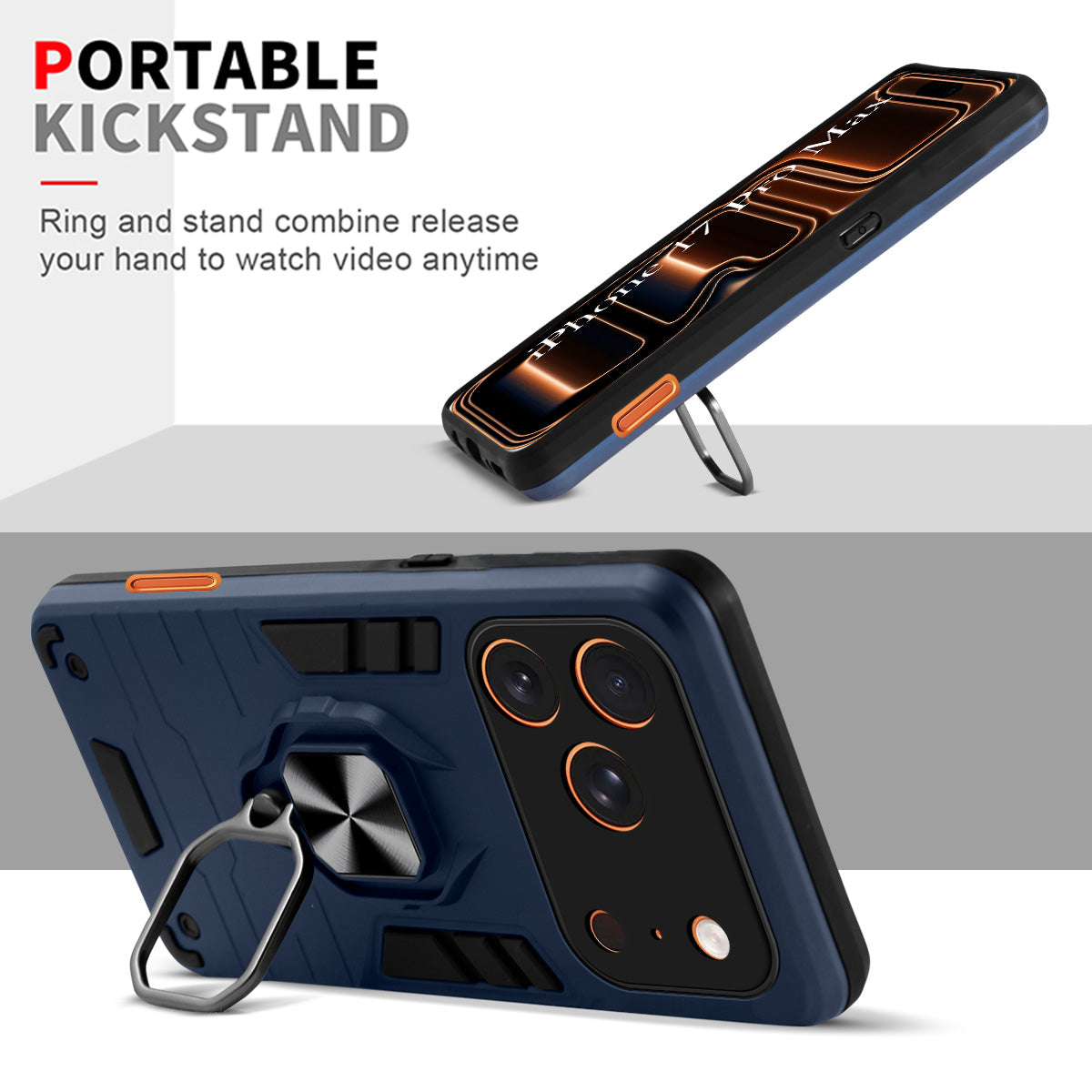 For Apple iPhone 17 Pro Max Back Cover Case (Shockproof Dual Layer Polycarbonate |Ring Holder Kickstand)