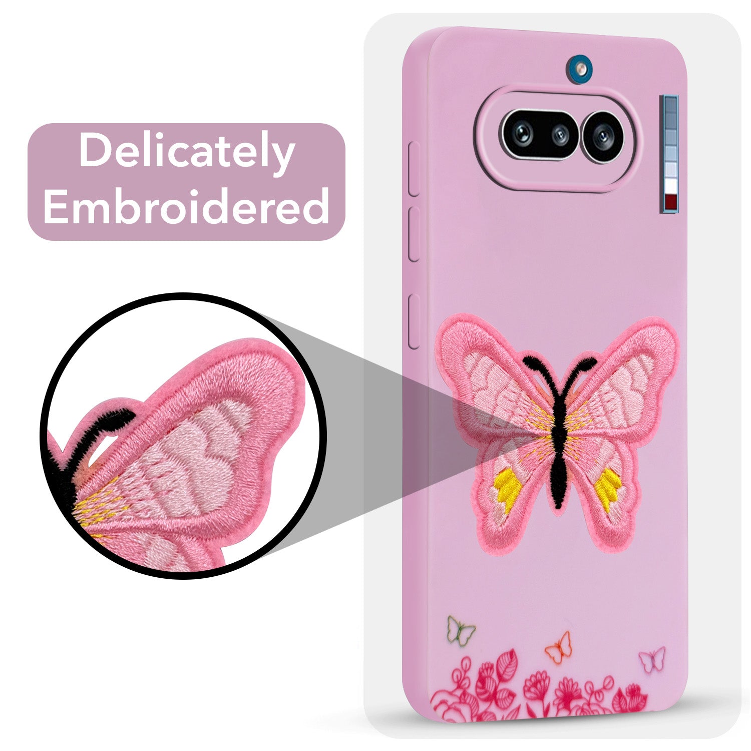 For Nothing Phone 4A 5G Back Cover Case (Soft Butterfly Embroidery | Women Teen Girls | Camera Protection| Matte Silicone)