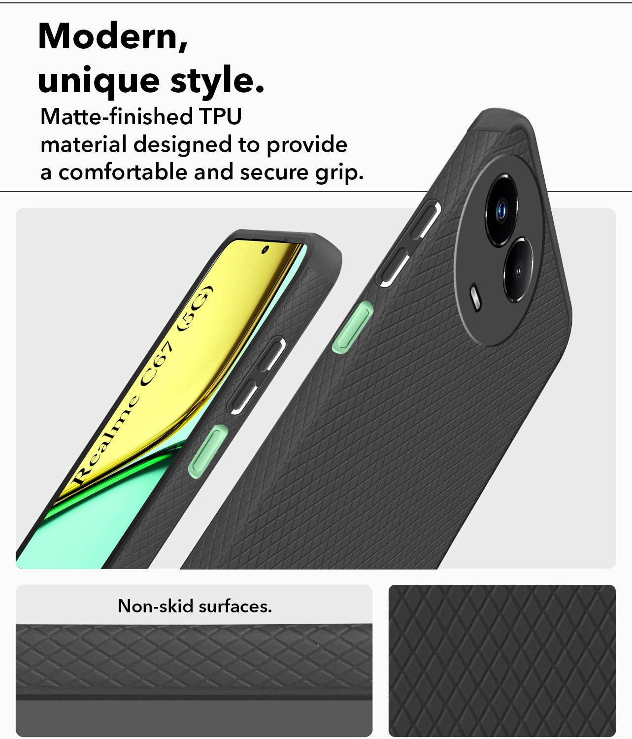 For Realme C67 Back Cover Case (Liquid Silicone | Side Grip | Camera Protection)
