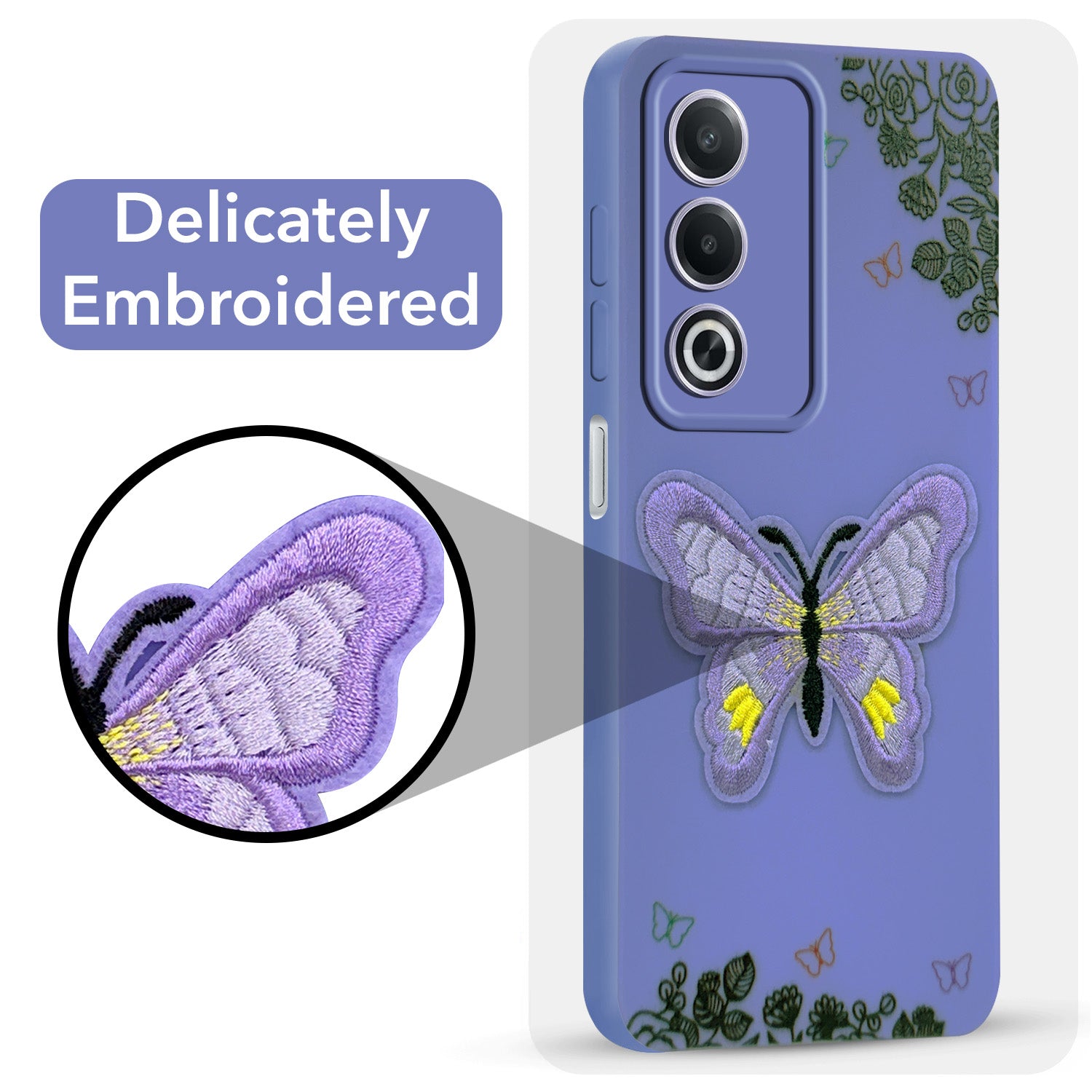 For Oppo A3 Pro 5G Back Cover Case (Soft Butterfly Embroidery | Women Teen Girls | Camera Protection| Matte Silicone)