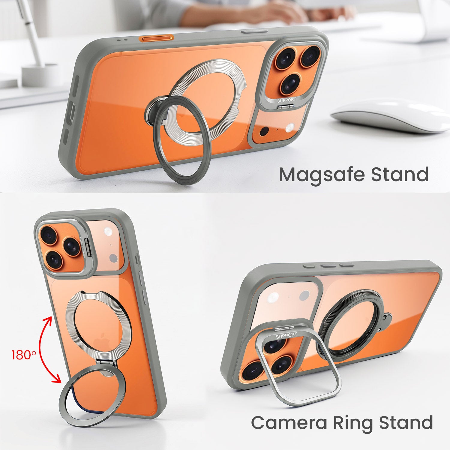 For Apple iPhone 17 Pro Max Back Cover Case Crystal (Lifetime Anti Yellow | Magnetic Ring Stand | Camera Lens Protection | MagSafe Compatible)