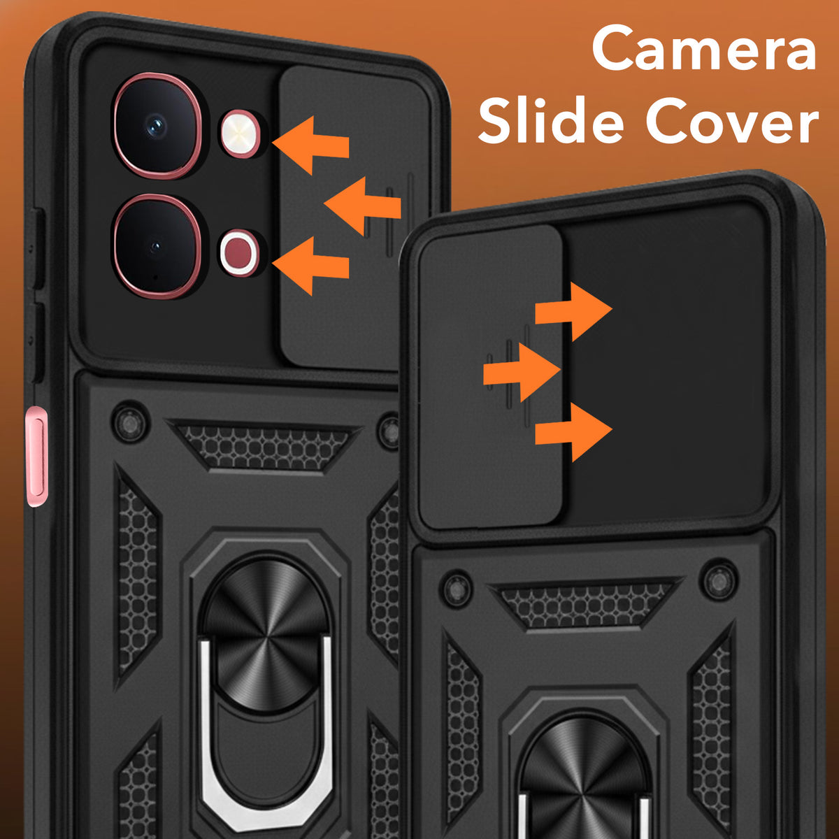 For Vivo Y31T 5G Back Cover Case Hybrid Armor (Sliding Shutter Camera Protection | Polycarbonate |Ring Holder Kickstand)