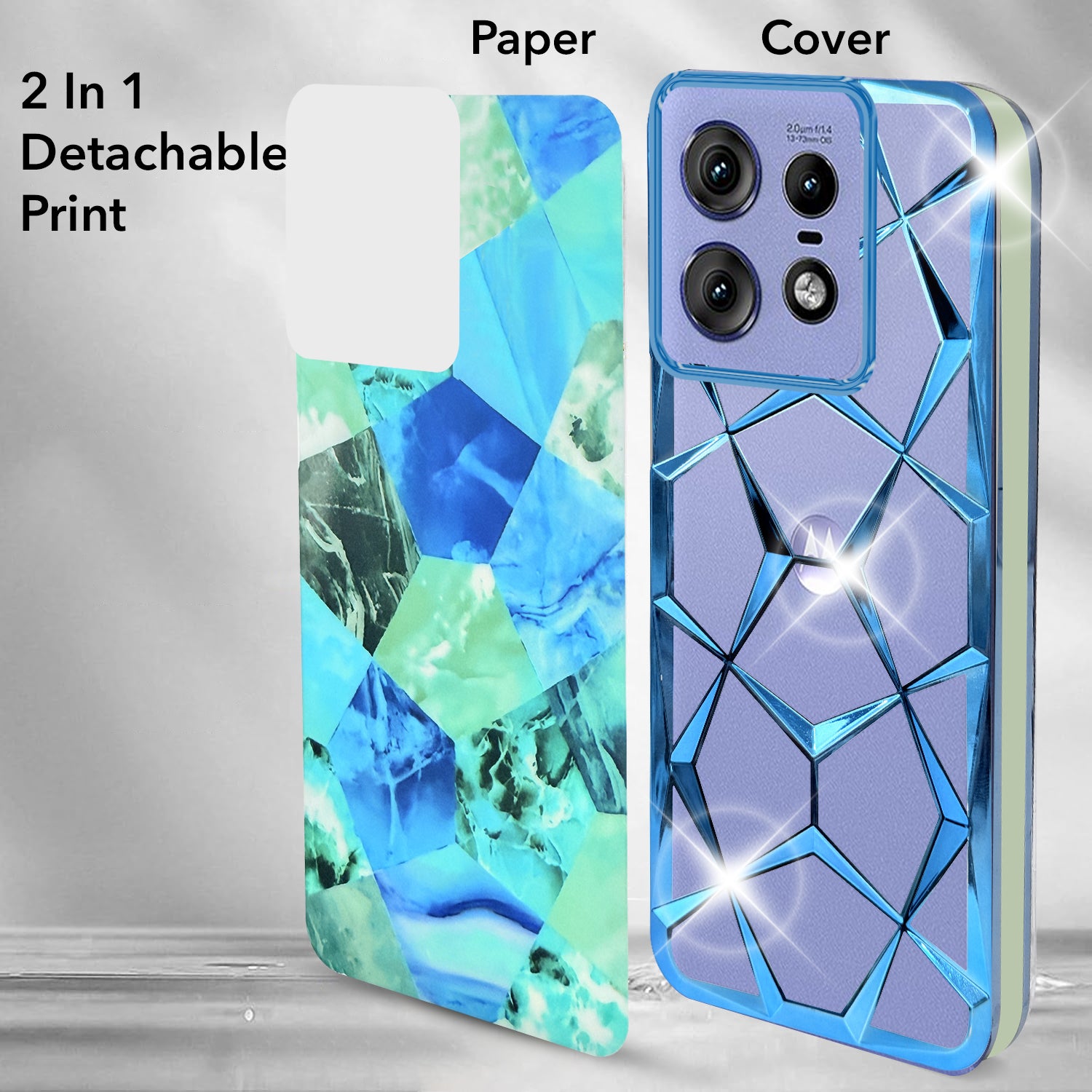 For Motorola Moto Edge 50 Pro Back Cover Case ( Dual Design Glitter Sparkle and Detachable Diamond Print Case | Soft and Flexible)