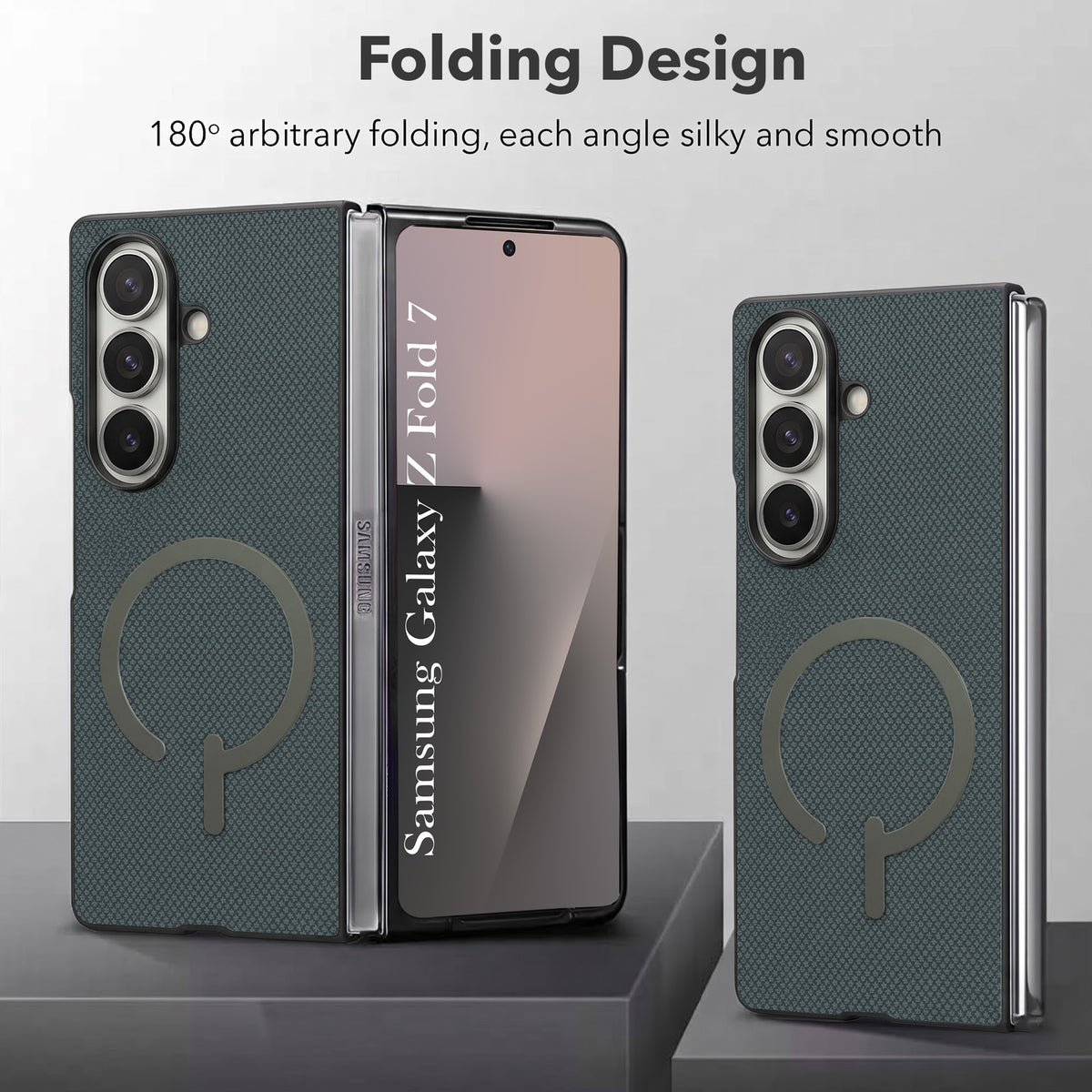 For Samsung Galaxy Z Fold 7 Premium Magnetic Back Cover Case (MagSafe Compatible | 180° Folding Design | Soft Microfiber Inner Lining | Textured Blue Finish)