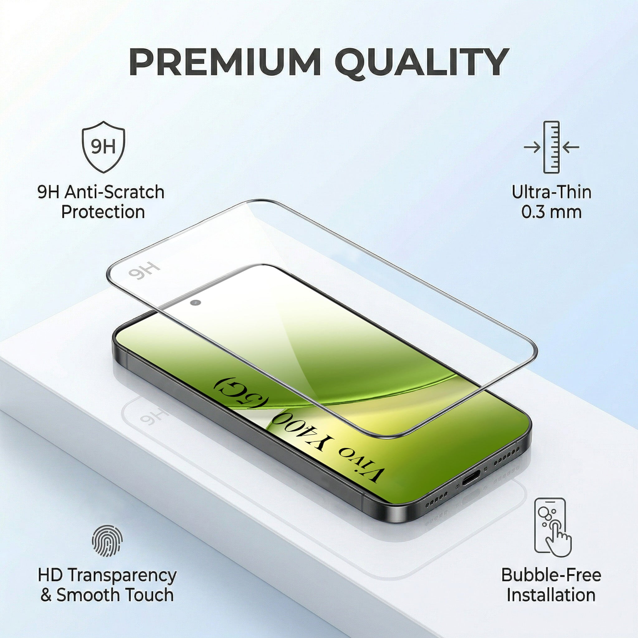 For Vivo Y400 Combo with Back Cover and 9H Tempered Glass (Liquid Silicone | Camera Protection | Oleophobic Coating Screen Glass)