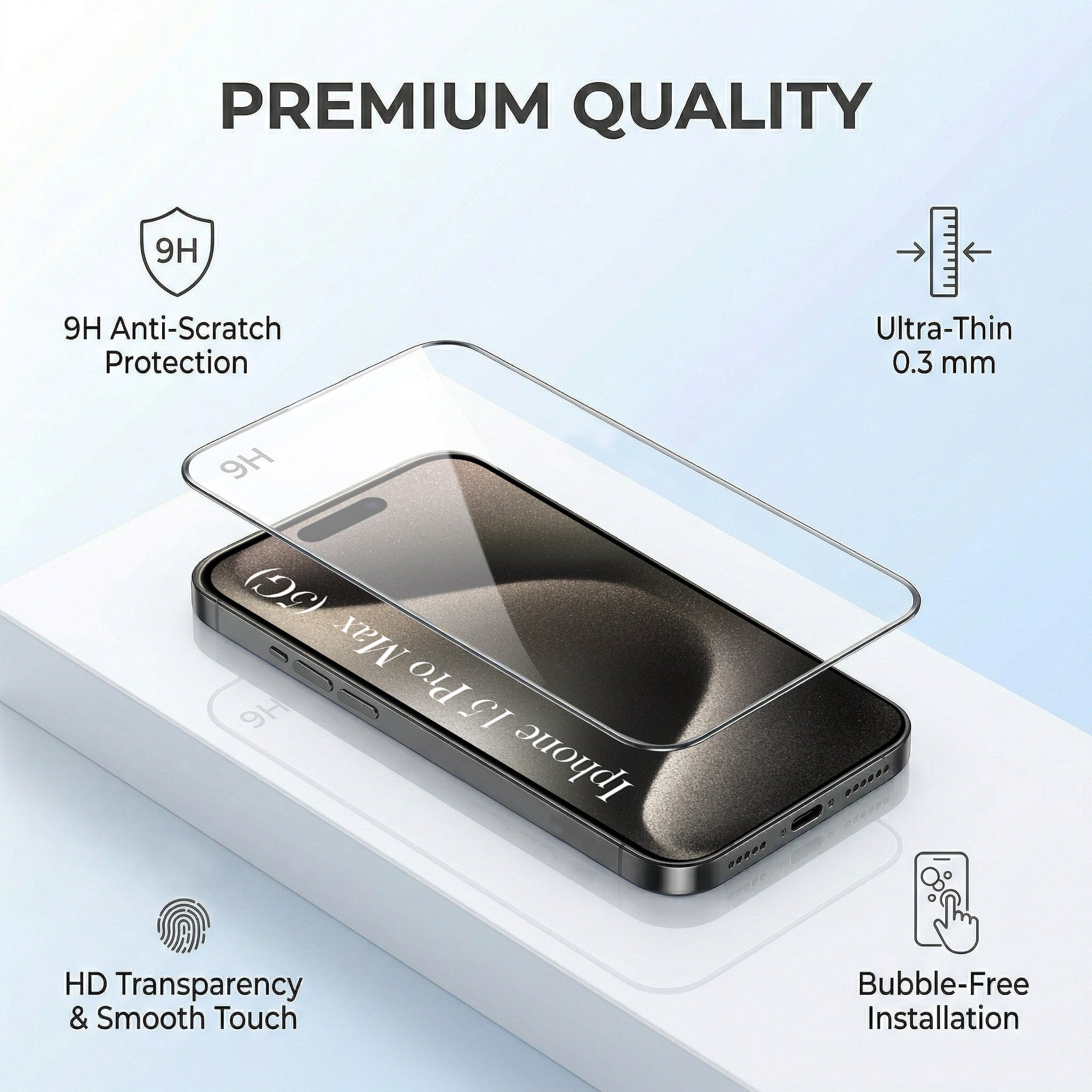 For Apple iPhone 15 Pro Max Combo (Textured Grip Design | Micro-Fiber Cloth Inside | Oleophobic Coating Screen Glass)