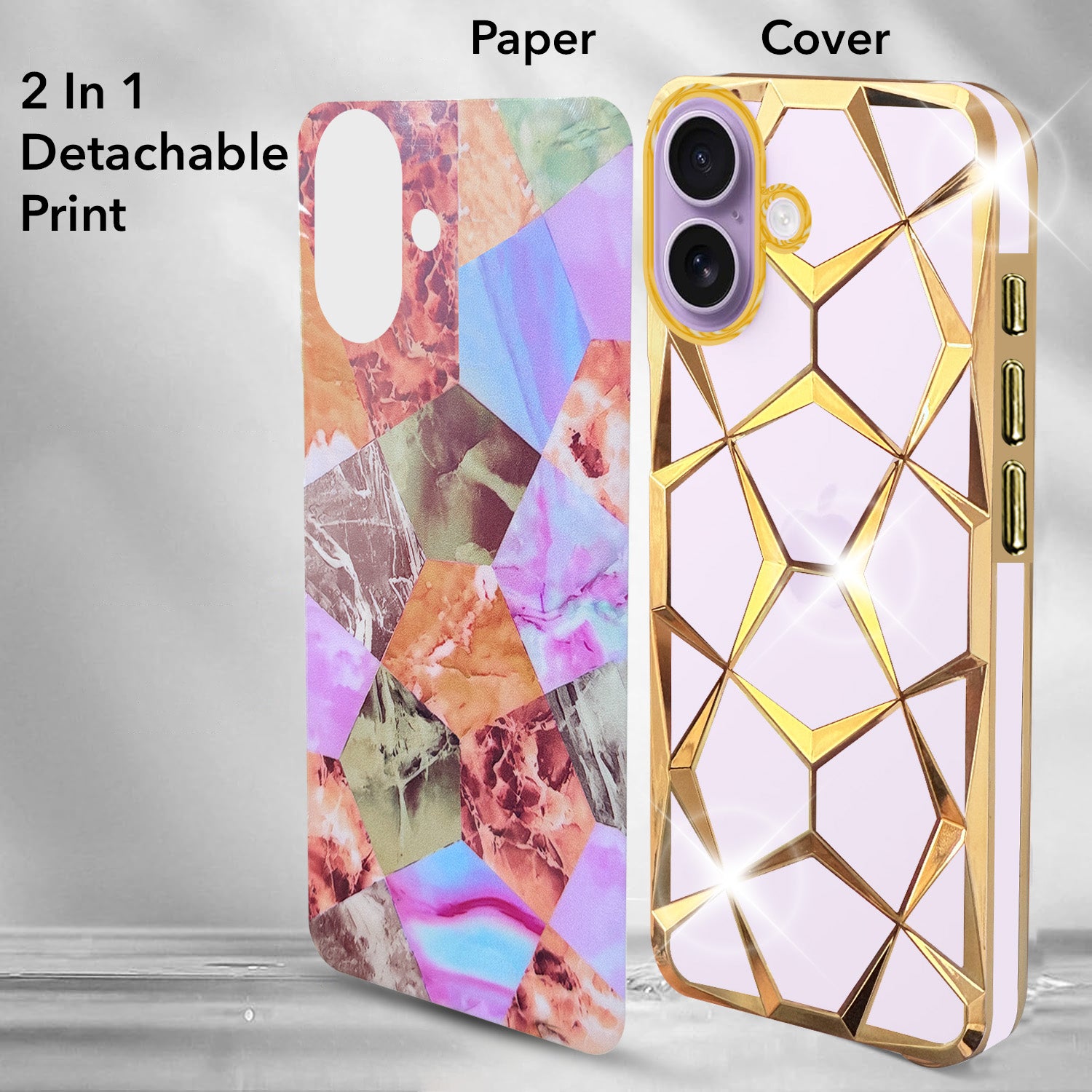For Apple iPhone 17 Back Cover Case Compatible 3D Silicone (Dual Design Glitter Sparkle and Detachable Diamond Print Case | Soft and Flexible)
