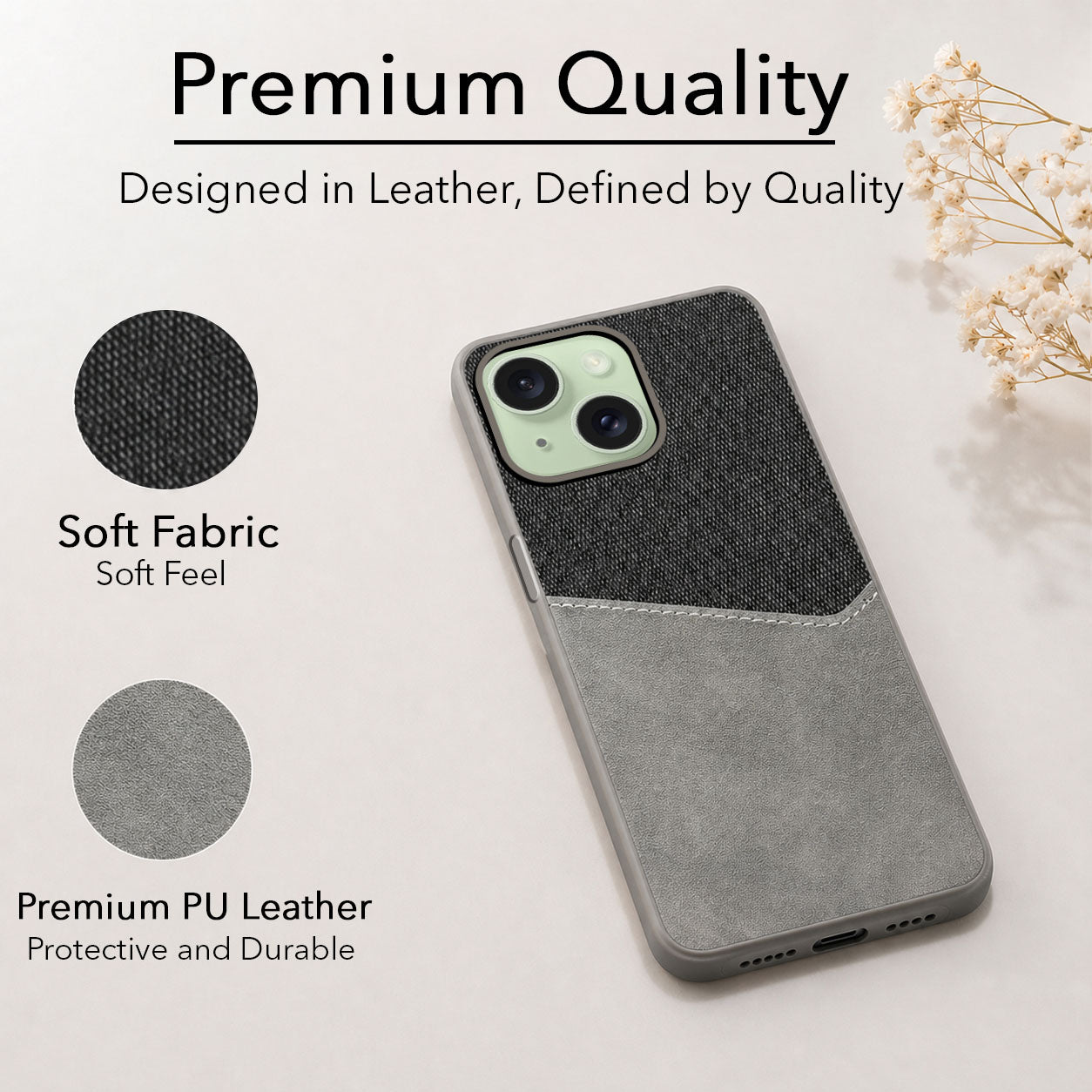 For Apple iPhone 15 Back Cover Case (Dual PU Leather Stitch | Professional Minimalist | Soft and Flexible)