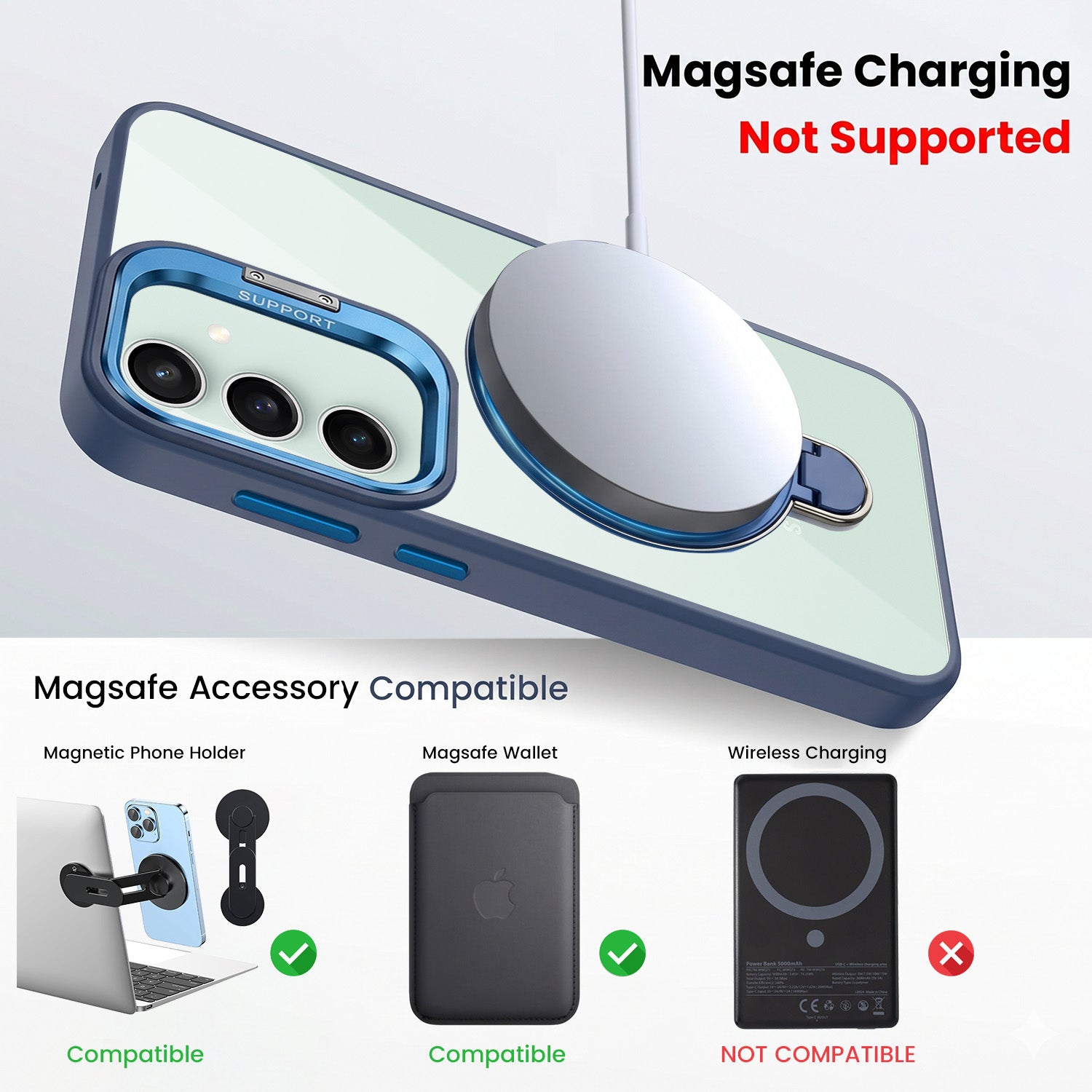 For Samsung Galaxy S23 FE 5G Back Cover Case Crystal (Lifetime Anti Yellow | Magnetic Ring Stand | Camera Lens Protection | MagSafe Compatible)