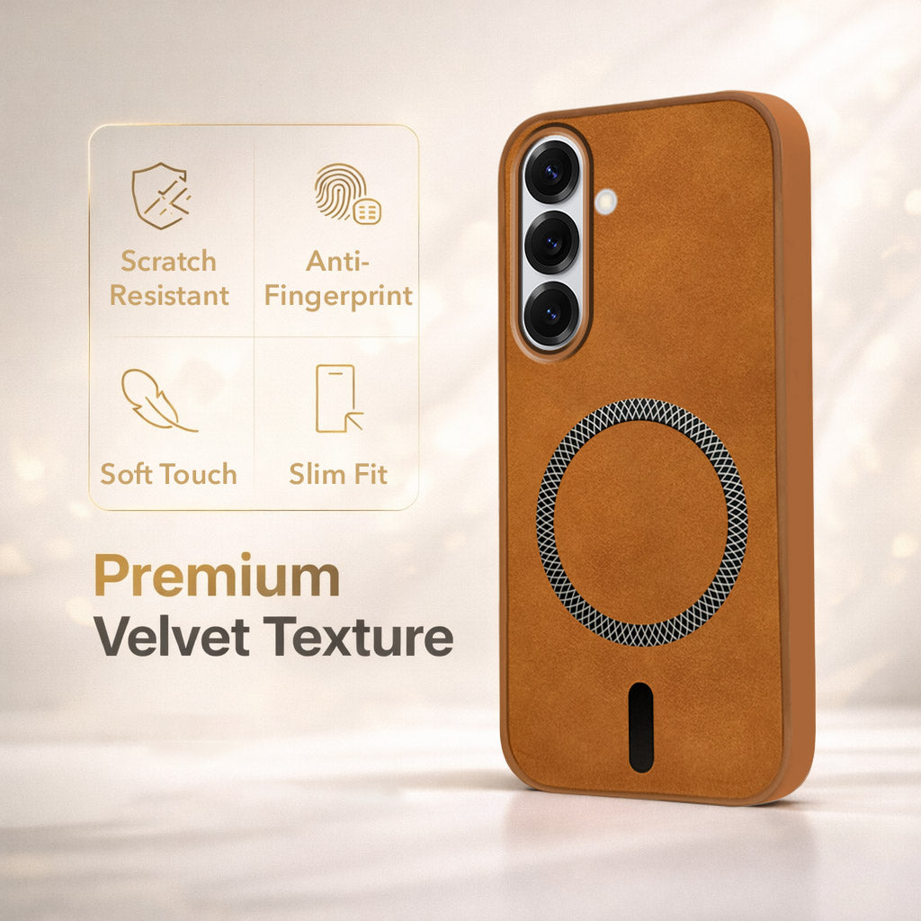For Samsung Galaxy S25 Back Cover Case (Sleek Leather Finish | MagSafe Compatible Wireless Charging | Camera Bump Protection)