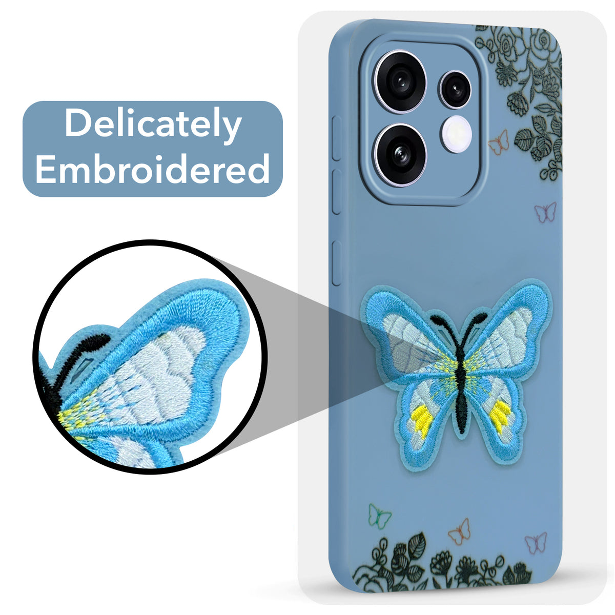 For Oppo Reno 16 Back Cover Case (Soft Butterfly Embroidery | Women Teen Girls | Camera Protection| Matte Silicone)