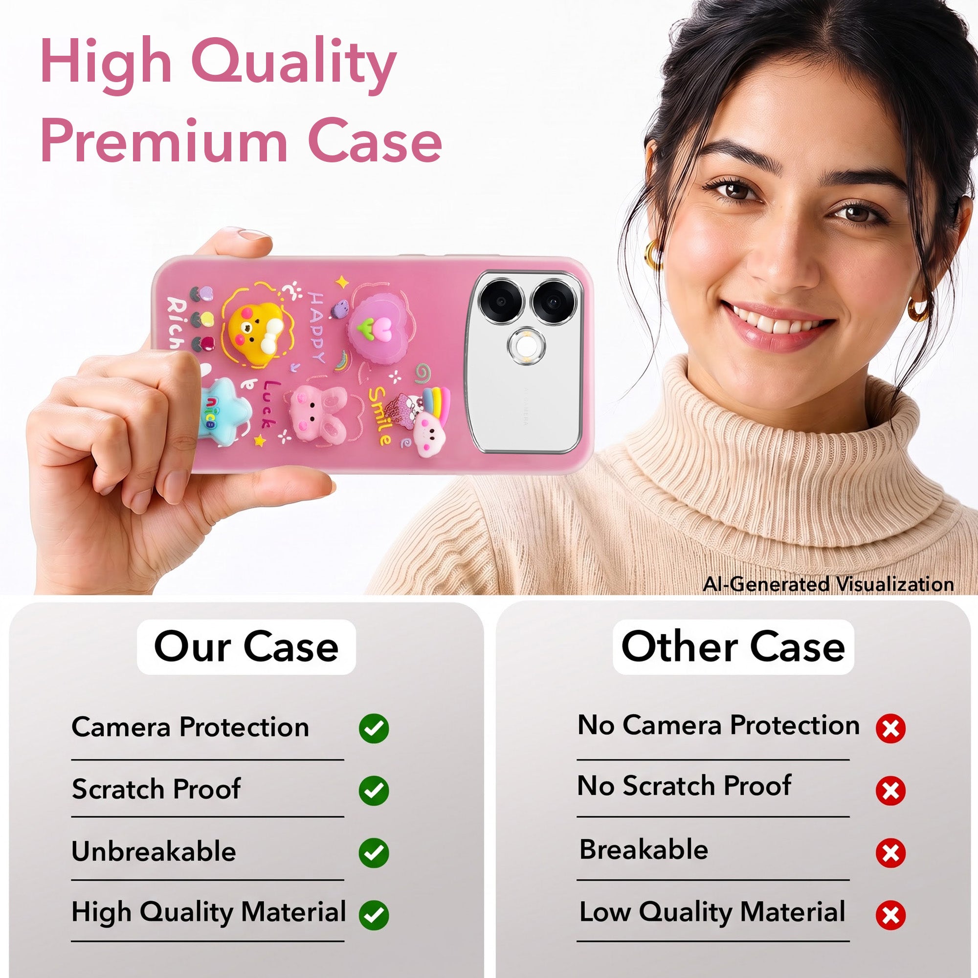 For Oppo F33 Pro 5G Back Cover Case (3D Cute Cartoons | Hard Back Side Soft | Matte Premium Finish | HD Printing)