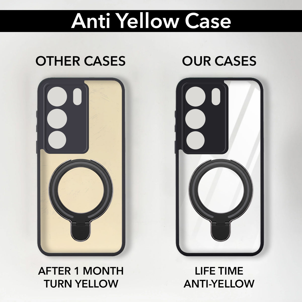 For Vivo V29 | Vivo V29 Pro 5G Back Cover Case (Kick Stand Ring Holder | Life time Anti Yellow | Camera Protection)