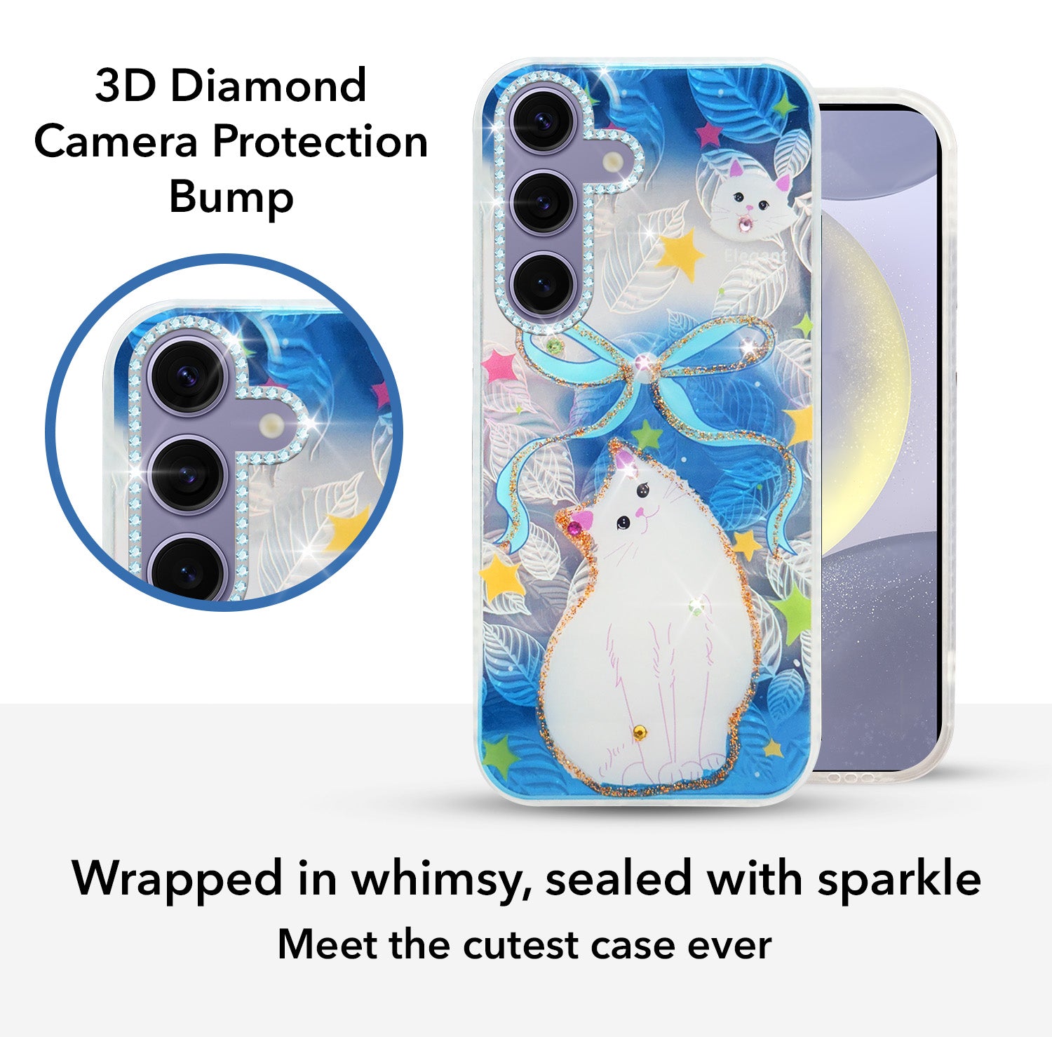 For Samsung Galaxy S24 Back Cover Case (Luxury Floral Glitter Cute Butterfly | Diamond Studded Camera Bump | Girls & Women Design)