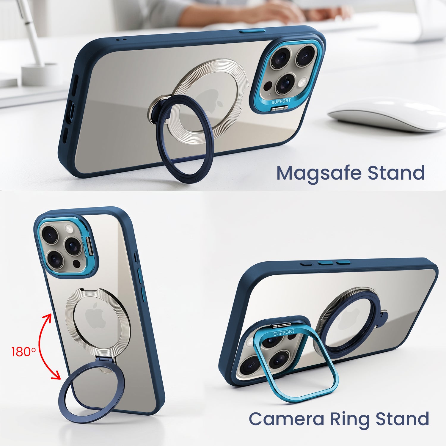 For Apple iPhone 15 Pro Max Back Cover Case Crystal (Lifetime Anti Yellow | Magnetic Ring Stand | Camera Lens Protection | MagSafe Compatible)
