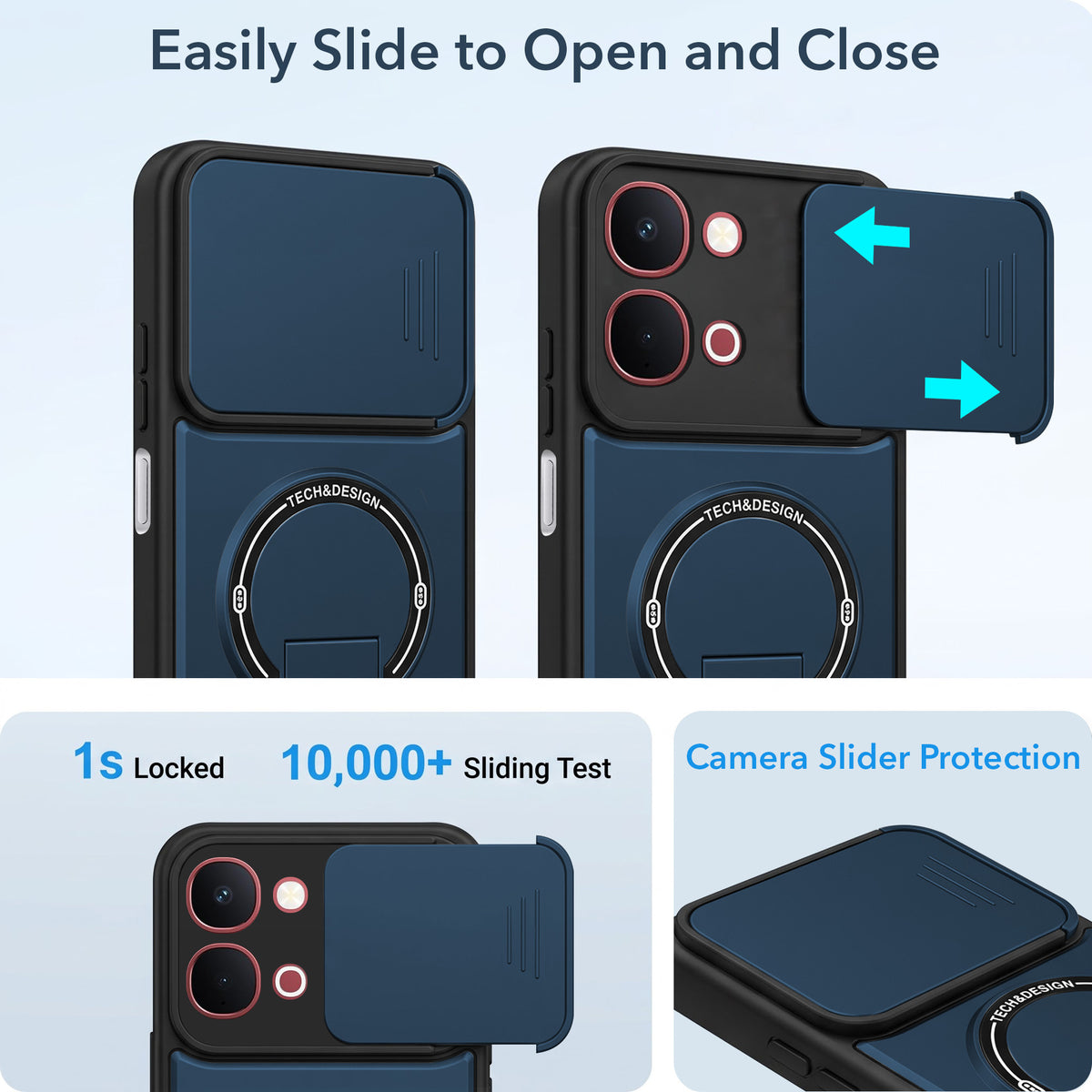 For Vivo Y31T 5G Back Case Cover Metallic (Hybrid Armor Kickstand | Sliding Shutter Camera Protection | MagSafe Compatible)