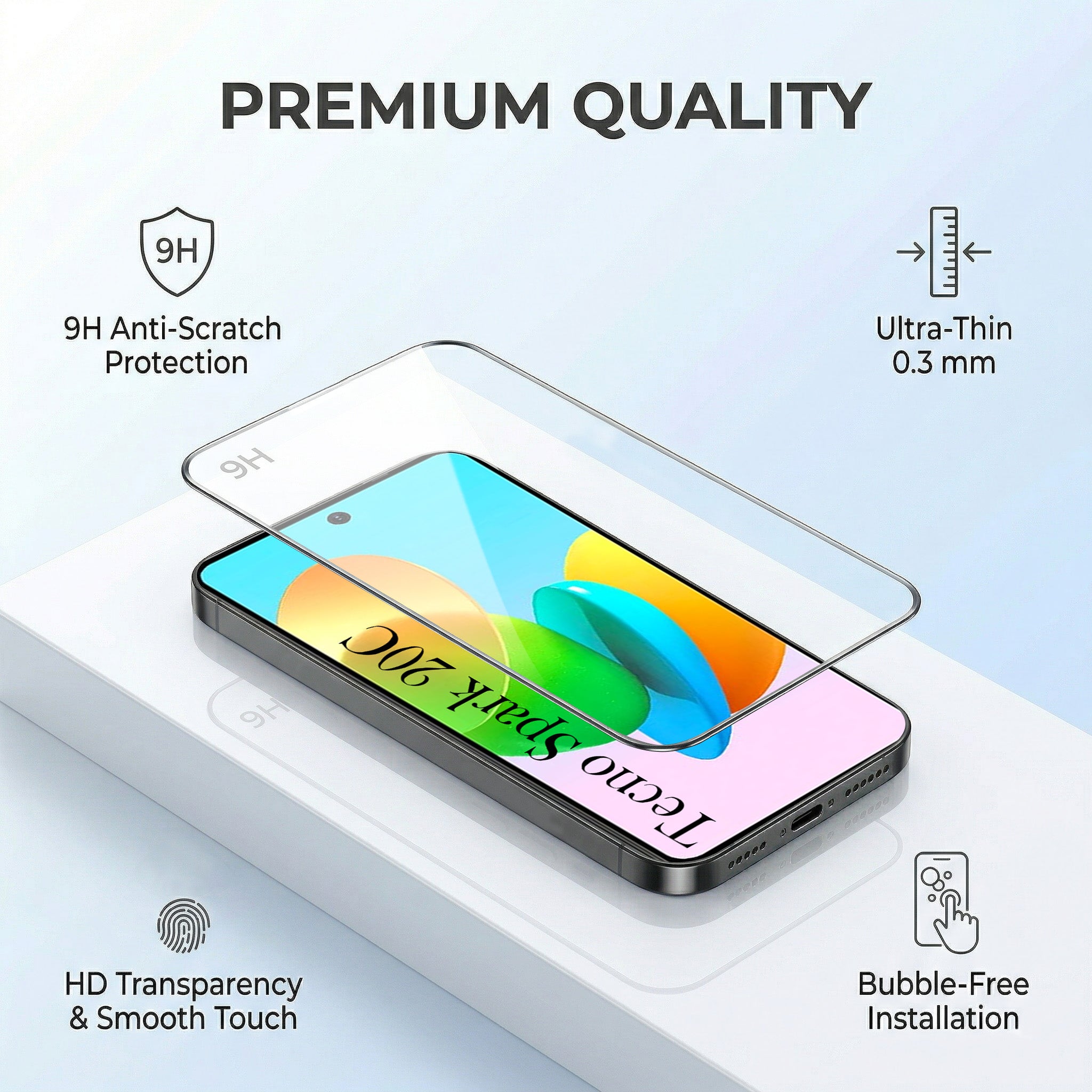For Tecno Spark 20C Combo with Back Cover and 9H Tempered Glass (Liquid Silicone | Camera Protection | Oleophobic Coating Screen Glass)