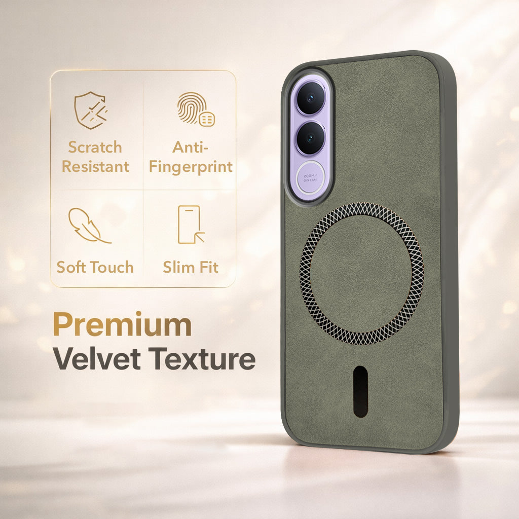 For Vivo V70 FE 5G Back Cover Case Leather Finish (MagSafe Compatible Wireless Charging | Soft Touch | Camera Bump Protection)