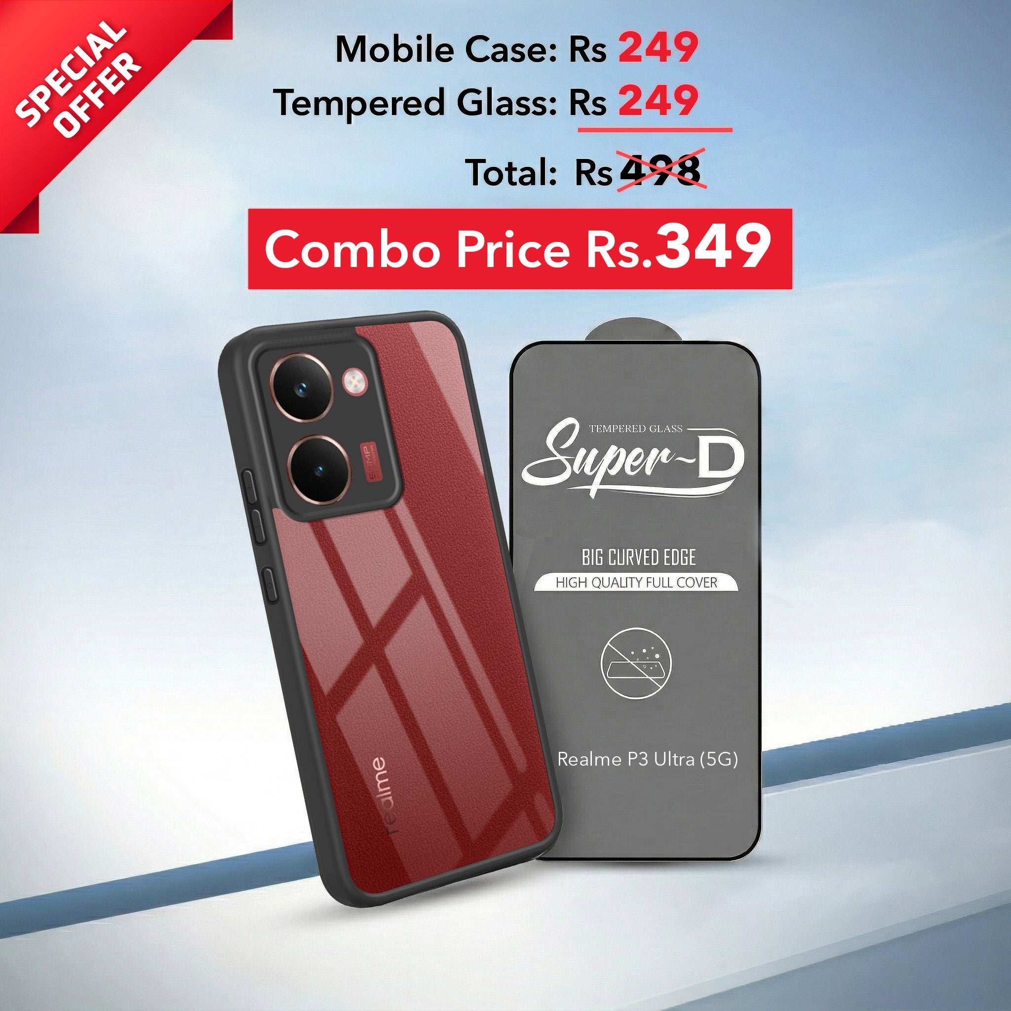 For Realme P3 Ultra Combo with Back Cover and 9H Tempered Glass (Lifetime Anti-Yellow | Crystal Clear Shockproof | Oleophobic Coating Screen Glass)