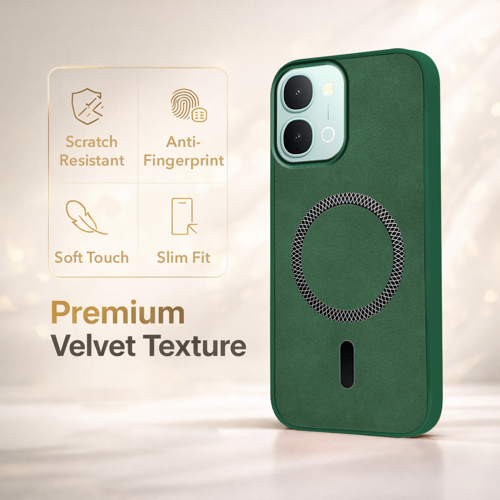 For Vivo iQOO Z11x 5G Back Cover Case Leather Finish (MagSafe Compatible Wireless Charging | Soft Touch | Camera Bump Protection)