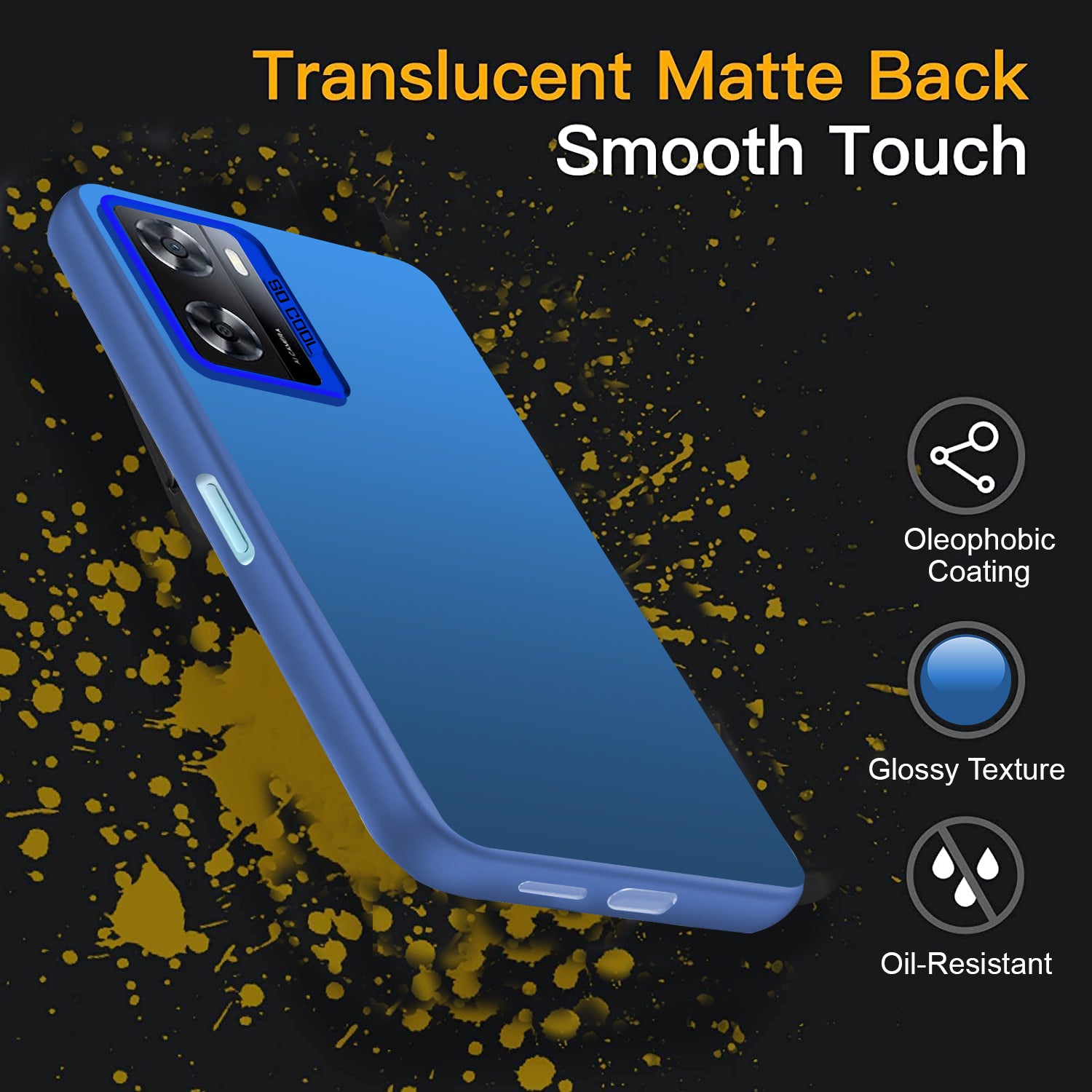 CRAVEN Cover Sottile In TPU Con Bordo Oro Per Oppo A57s / A57 4G - Blu Con Finitura Setosa
