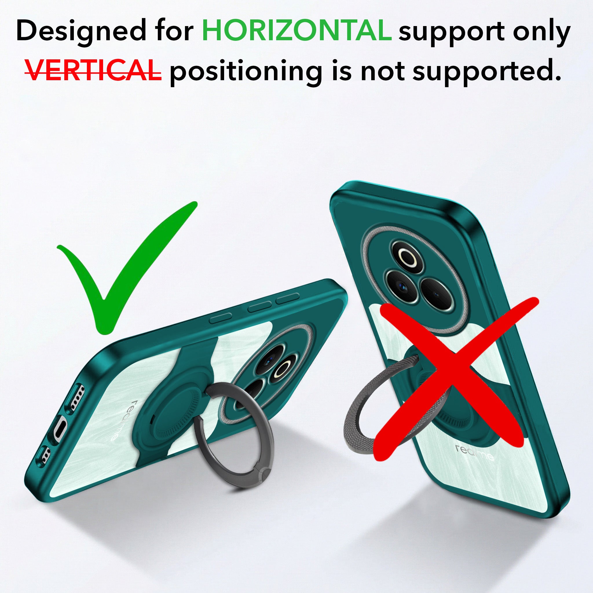 For Realme P3 Pro Back Cover Case with stand (Built-in Ring Holder Kickstand | Lifetime Anti Yellow | Camera Protection)