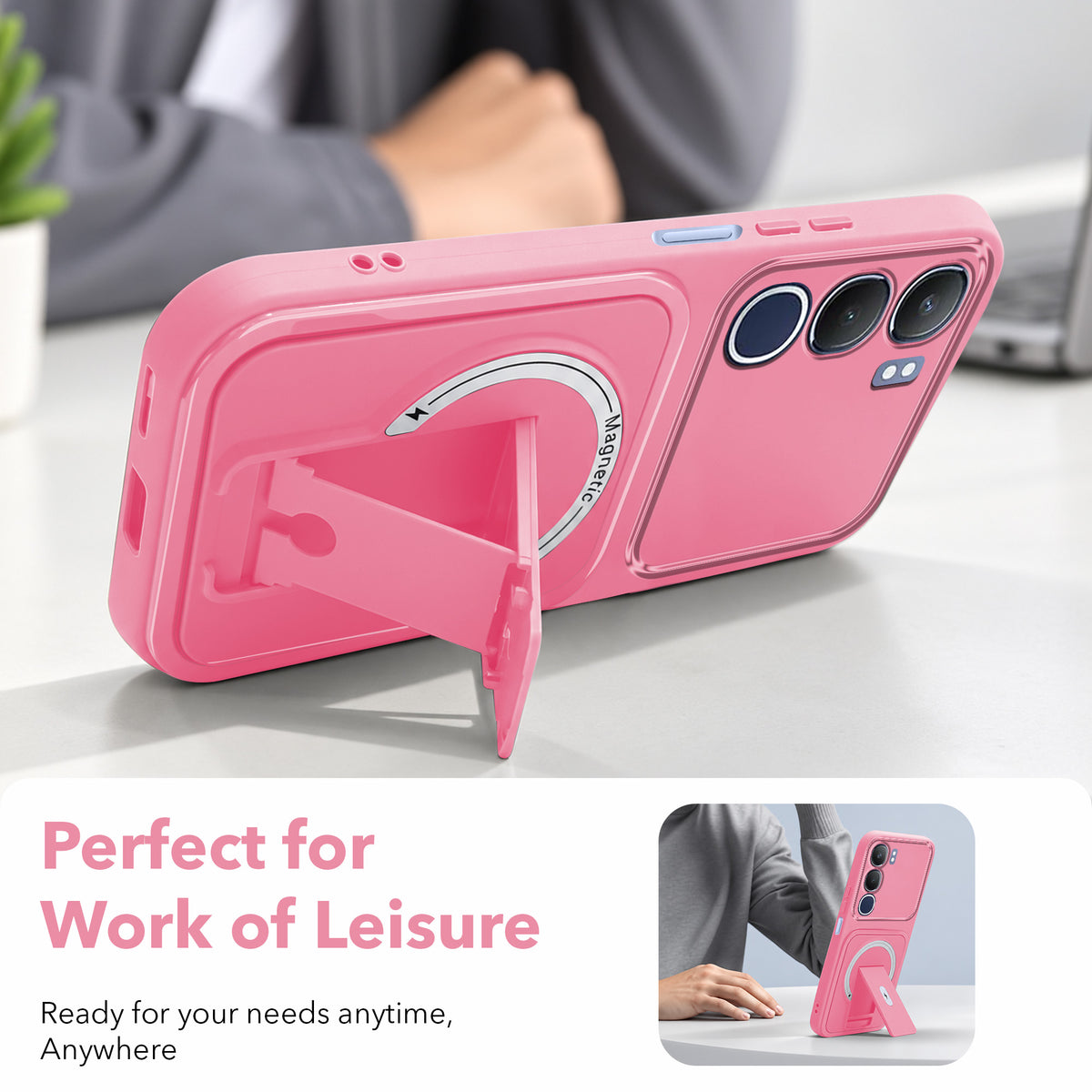 For Vivo Y29 Back Case Cover Metallic (Hybrid Armor Kickstand | MagSafe Compatible | Camera Protection Shockproof)