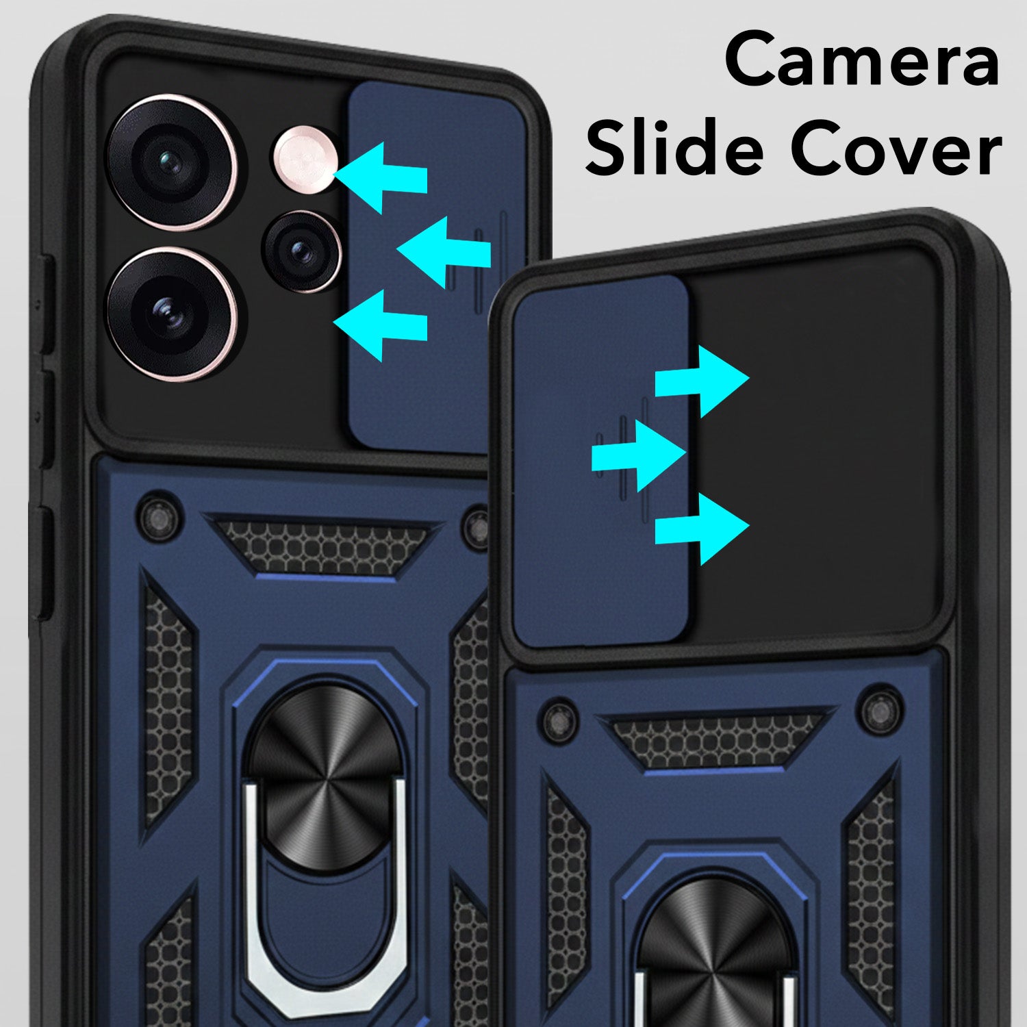 For Oppo Reno15 Pro Mini 5G | Oppo Reno 15 Pro Mini 5G Back Cover Case Hybrid Armor (Sliding Shutter Camera Protection | Polycarbonate |Ring Holder Kickstand)