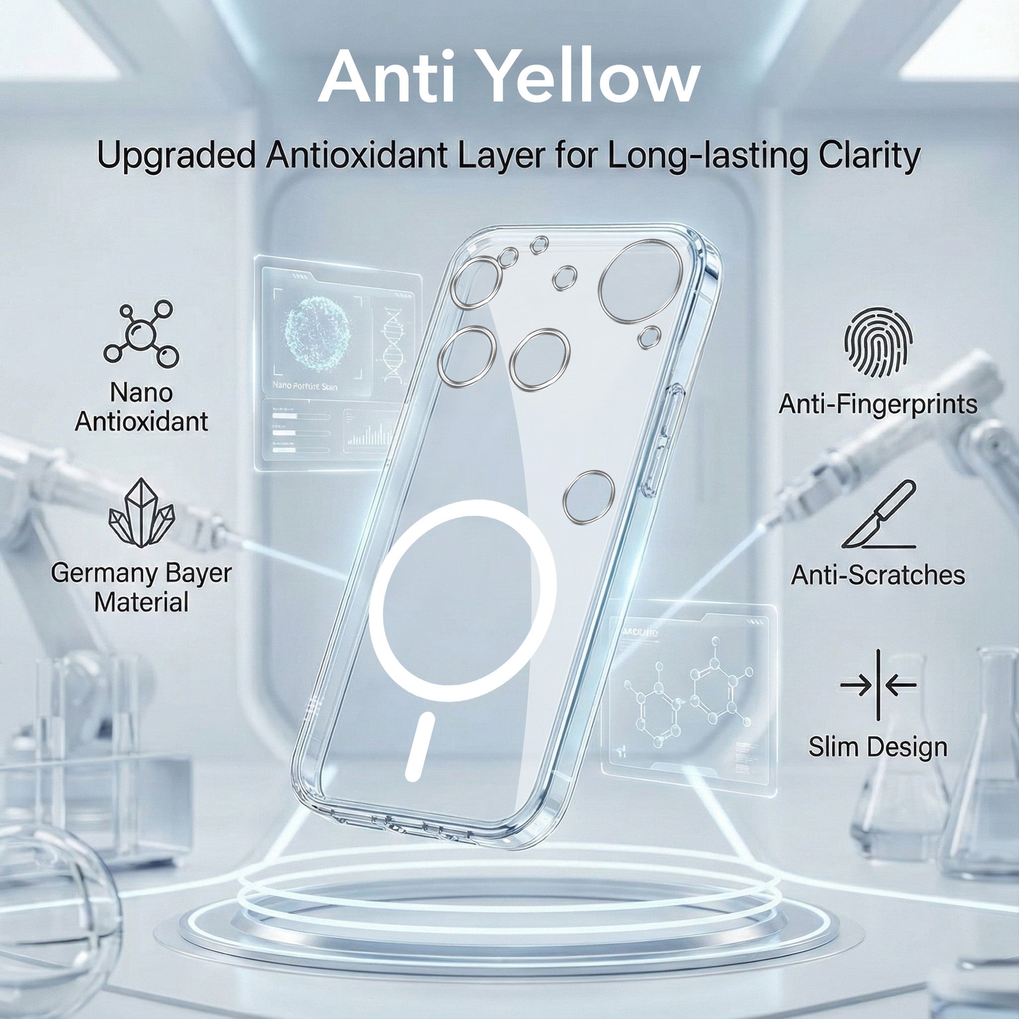 For Nothing Phone 3 Back Cover Case Lifetime Anti-Yellow MagSafe Compatible Clear (Sleek Hard Crystal | Shockproof and Camera Protection)