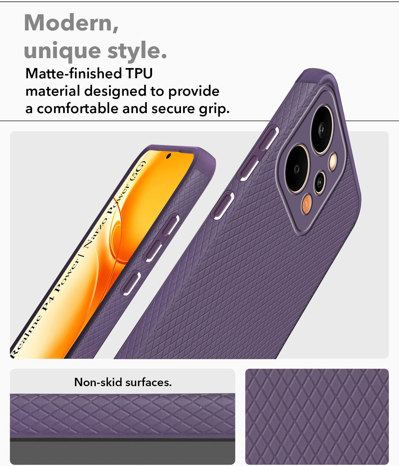 For Realme P4 Power 5G | Realme Narzo Power Back Cover Case Liquid Silicone (Camera Protection | Side Grip Texture | Soft and Flexible)
