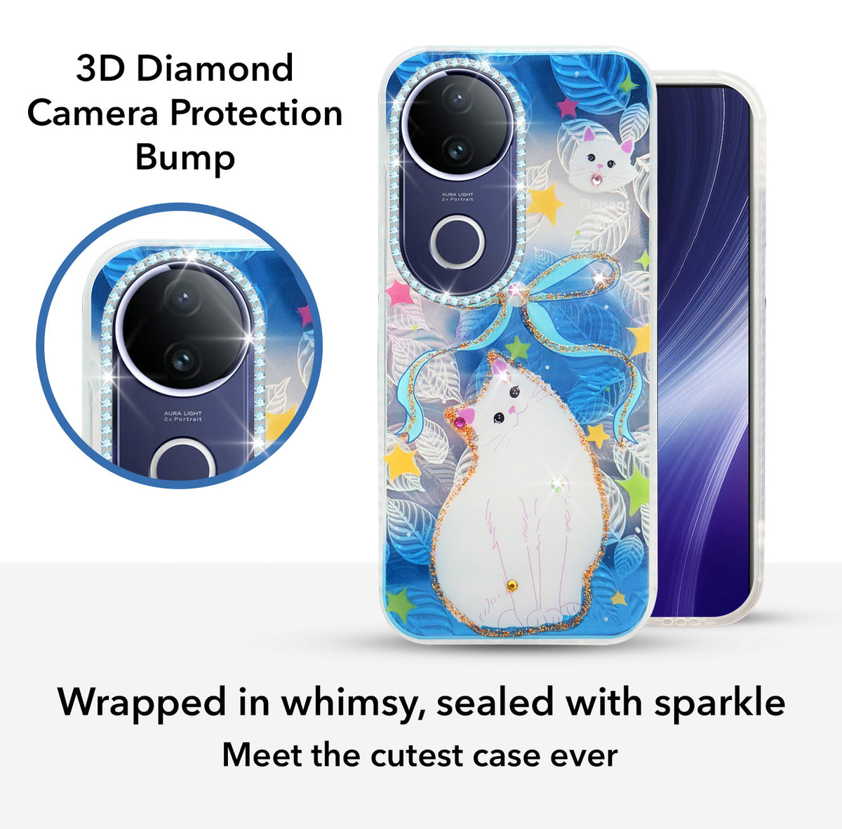 For Vivo T4R Back Cover Case (Luxury Floral Glitter Cute Butterfly | Diamond Studded Camera Bump | Girls & Women Design)