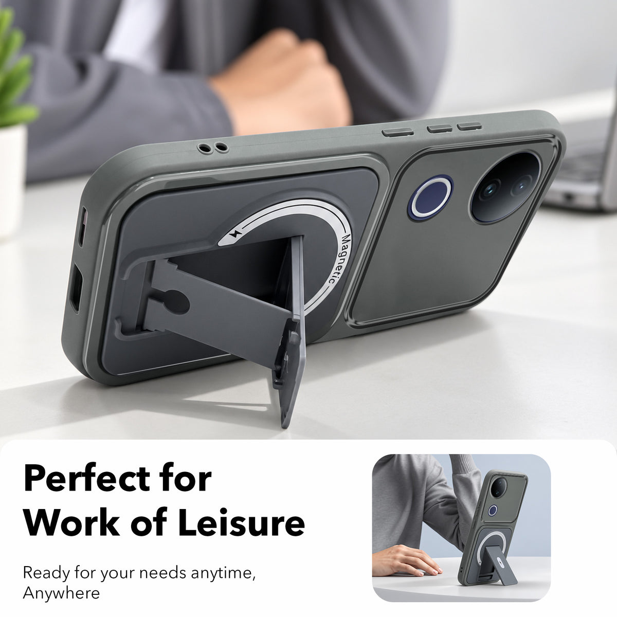 For Vivo T4R Back Case Cover Metallic (Hybrid Armor Kickstand | MagSafe Compatible | Camera Protection Shockproof)