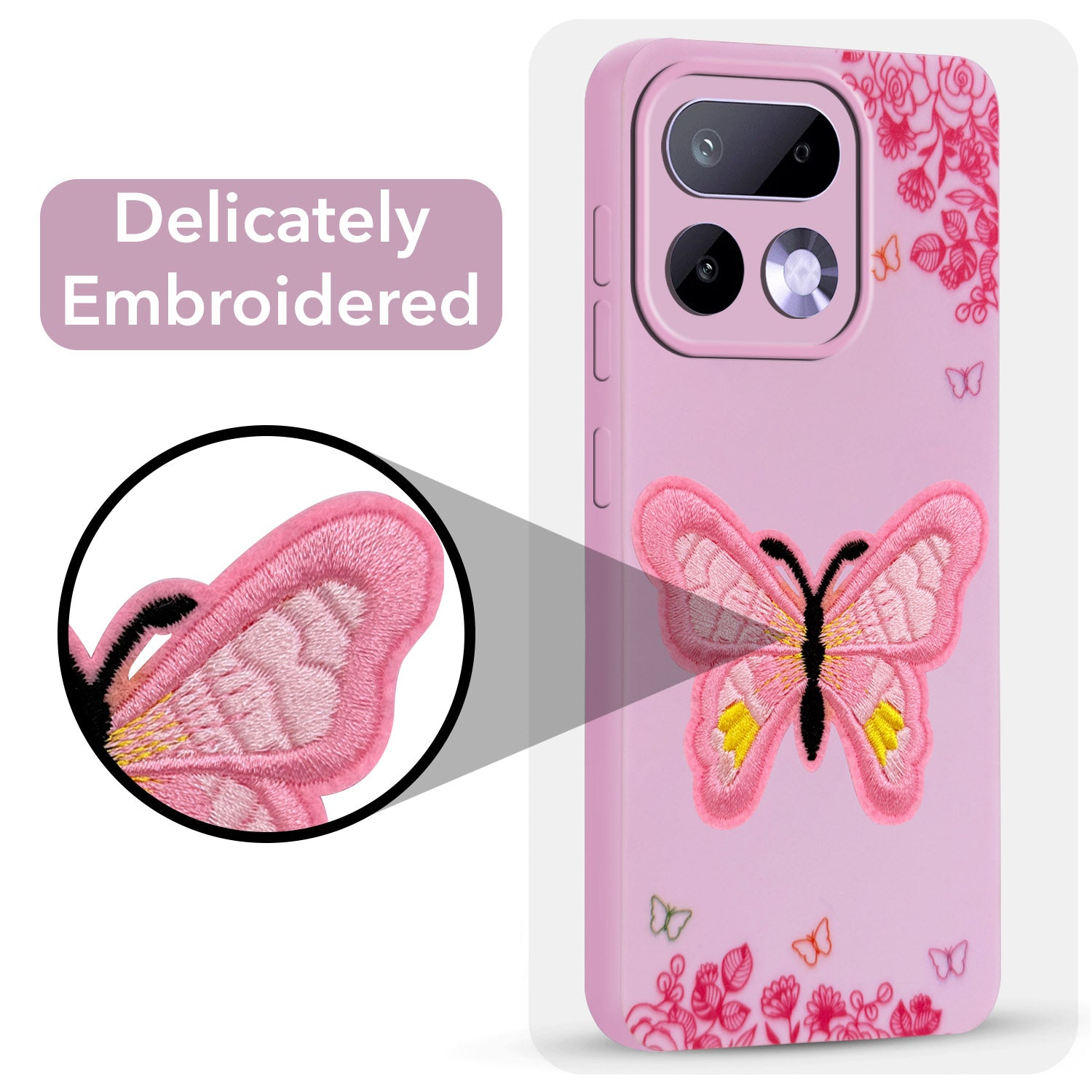 For Realme 16 Pro Back Cover Case (Soft Butterfly Embroidery | Women Teen Girls | Camera Protection| Matte Silicone)