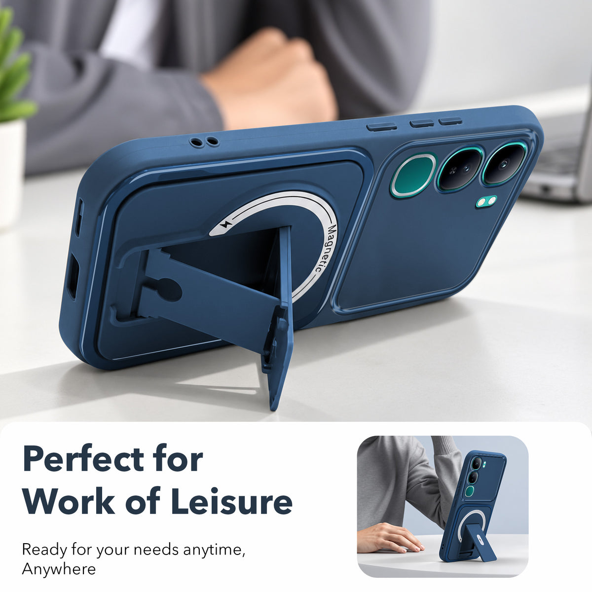 For Vivo Y300 Back Case Cover Metallic (Hybrid Armor Kickstand | MagSafe Compatible | Camera Protection Shockproof)